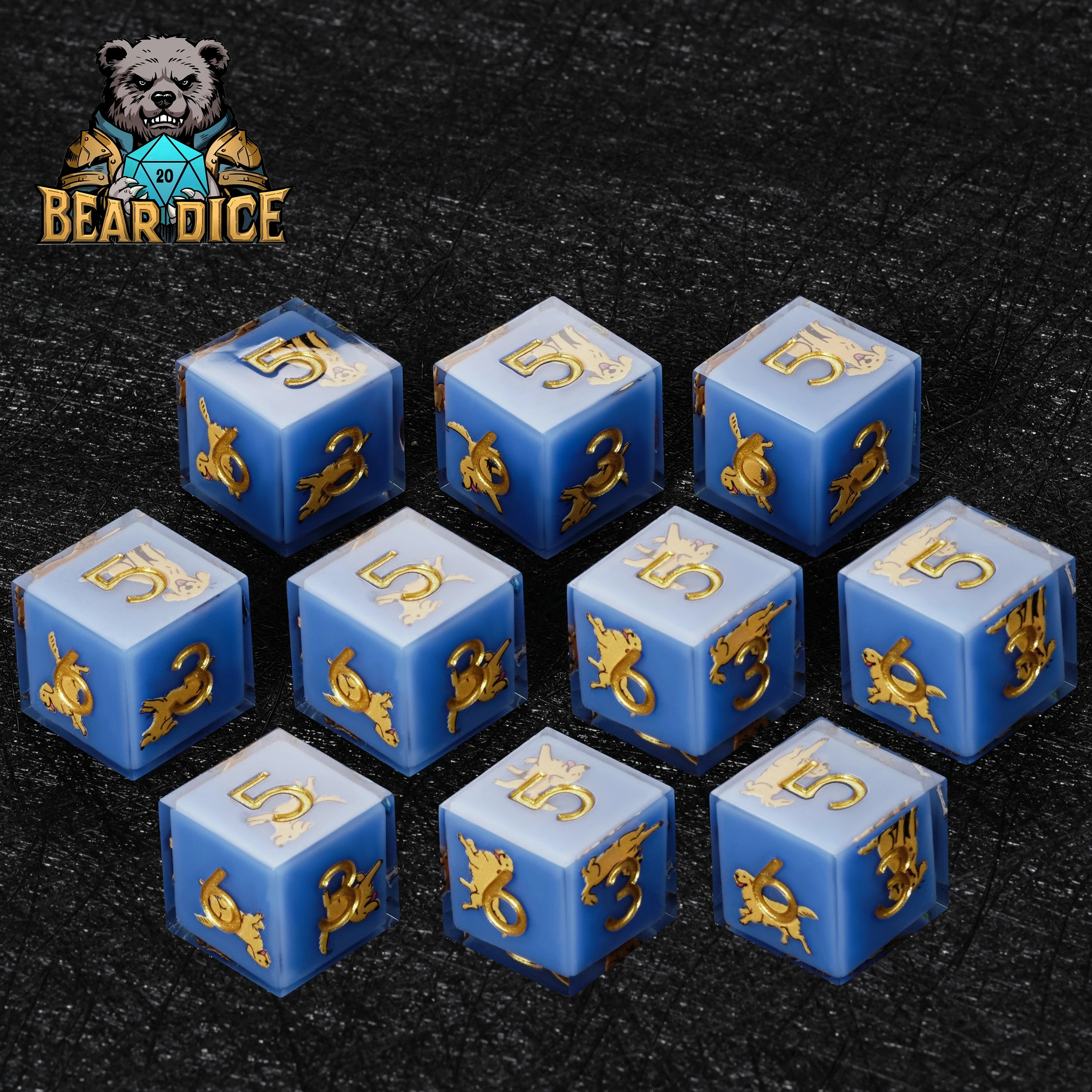 Golden Retriever Blue Resin D&D D6 Dice