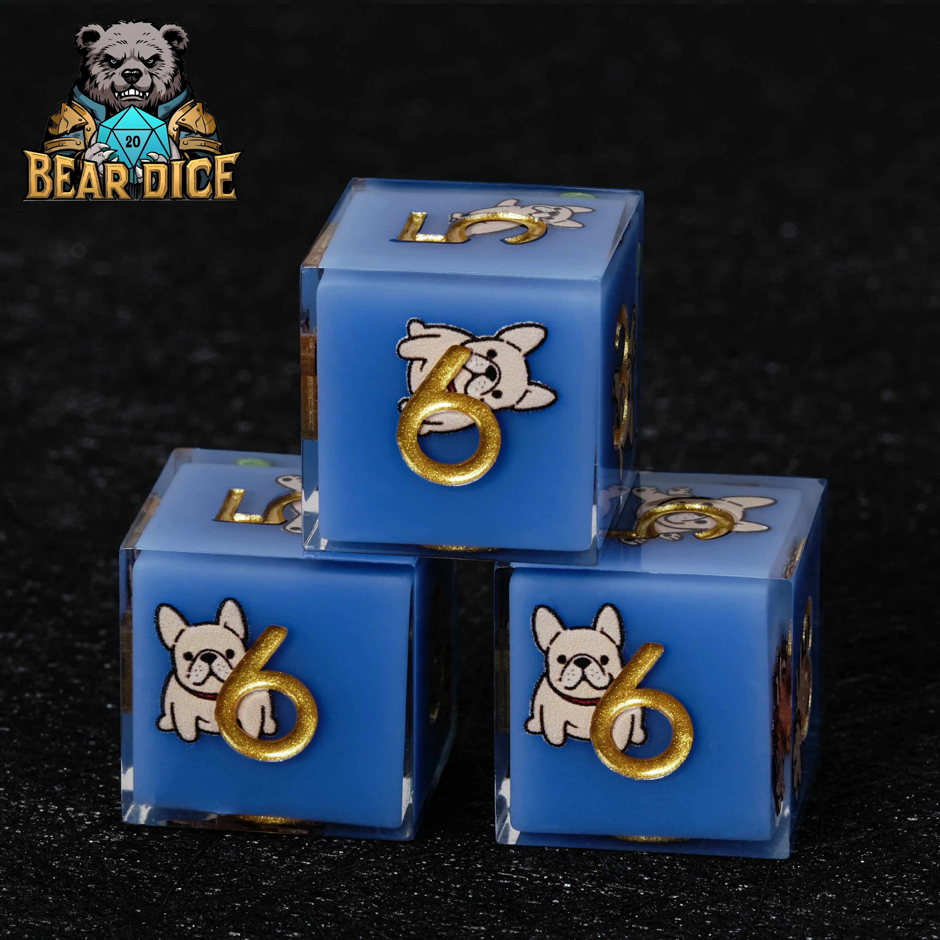 Bulldog Blue Resin D&D D6 Dice | RPG Six-Sided Dice Set