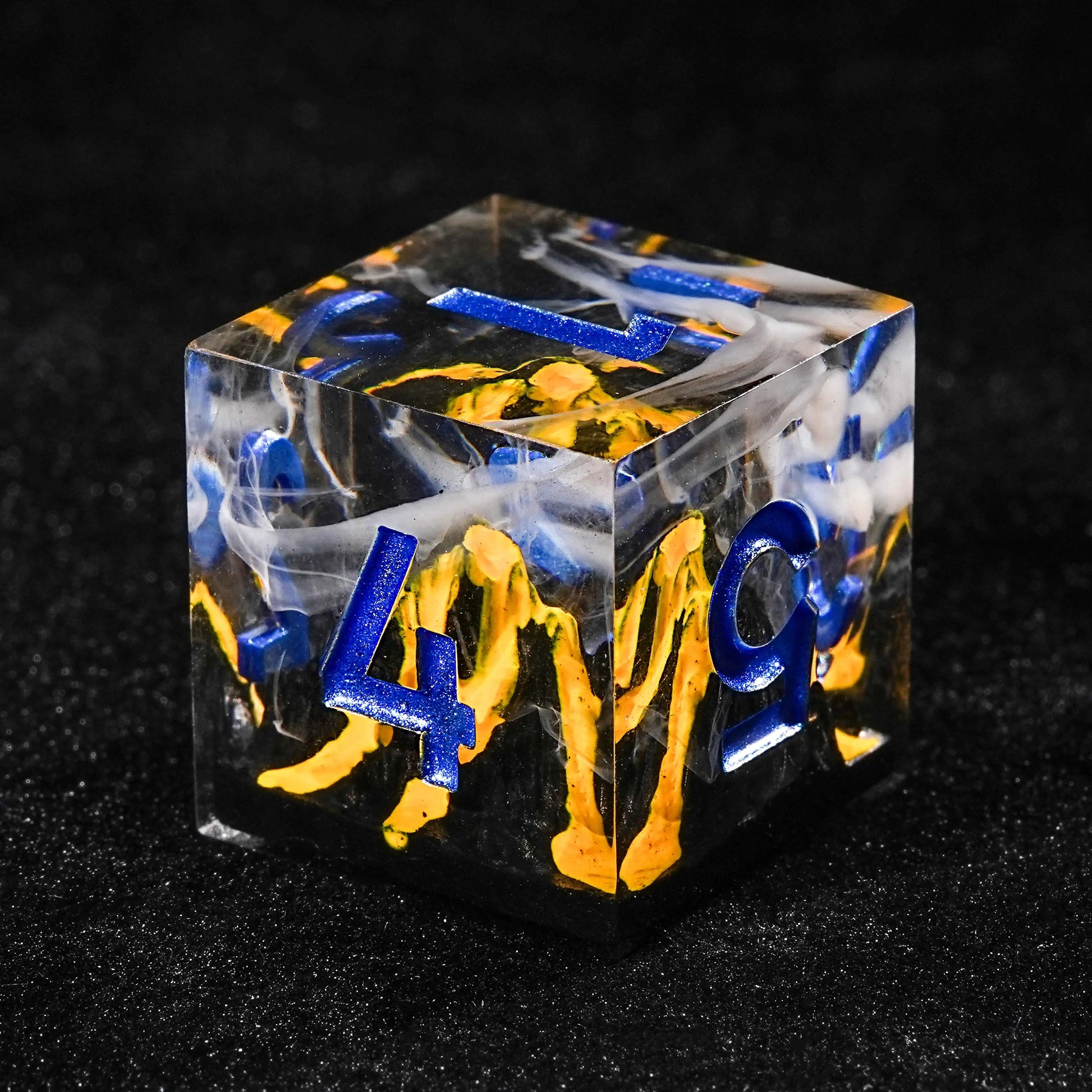 Creative Unique - Yellow Lava Resin DND D6 Dice + Blue Numbers | Bear Dice