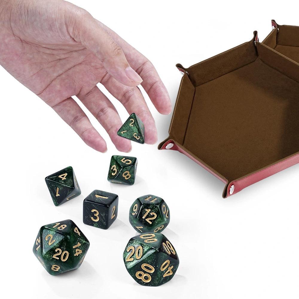 Acrylic Star Glitter Dice Set + Dice Tray