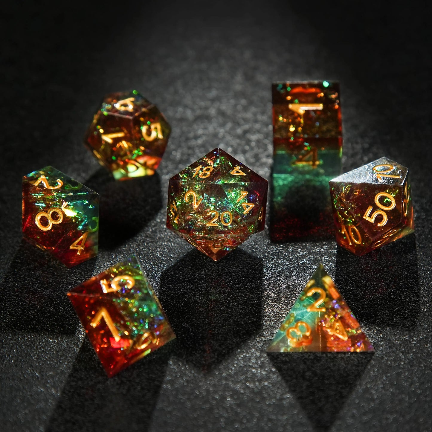 Brown Green Resin DND Dice Set + Gold Font | Bear Dice