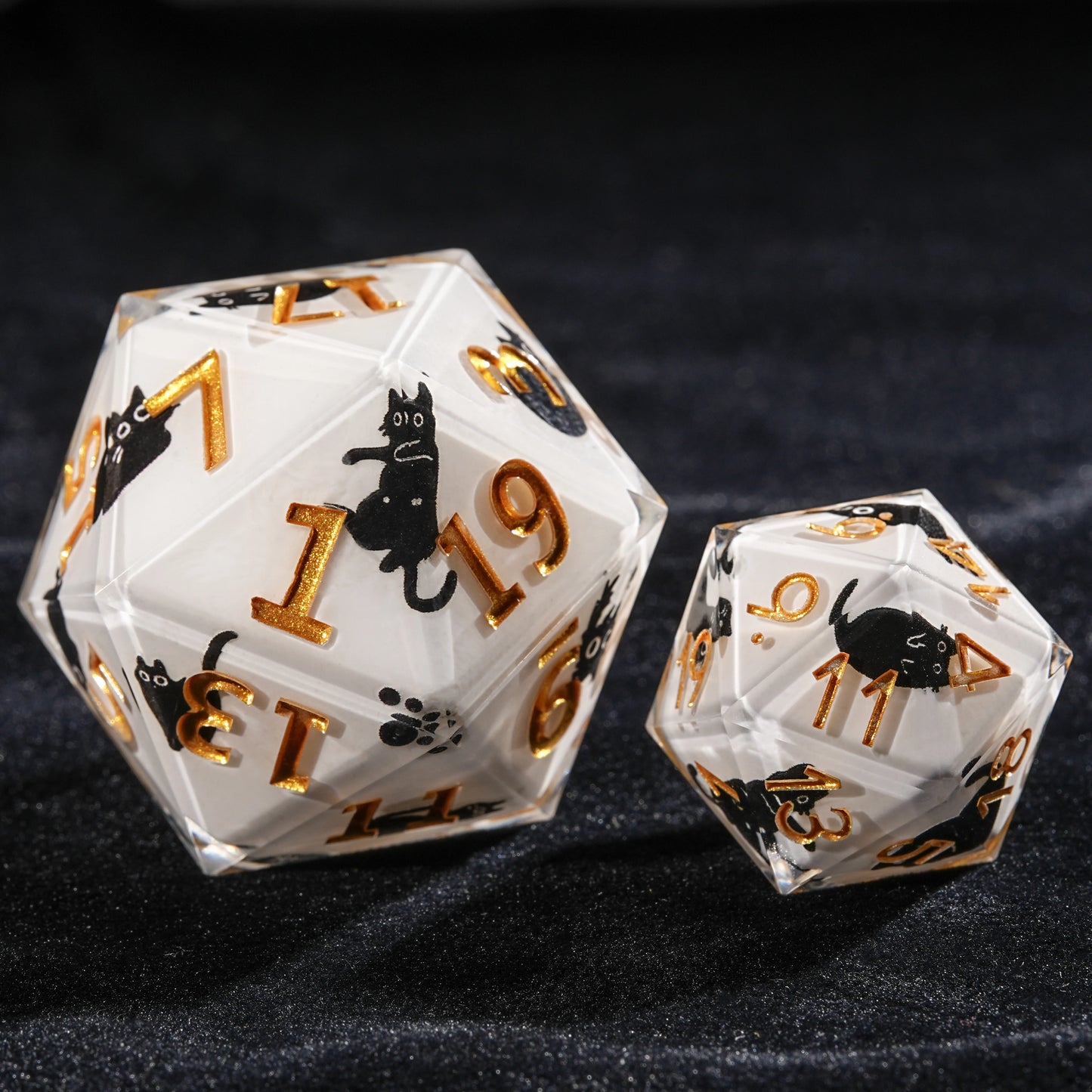 35mm Extra Large D20 Resin Black Cat Dice + Gold Numbers or 22mm D20 resin dice | Bear Dice