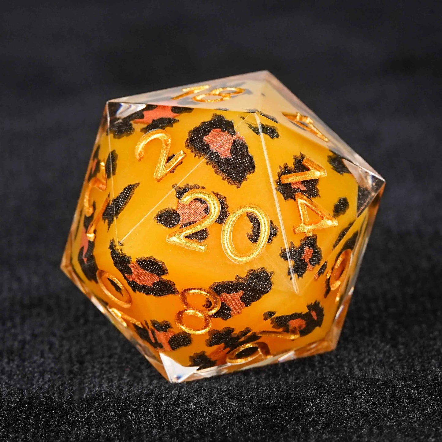 Wild Orange Panther Resin D&D D20 Dice | Bear Dice