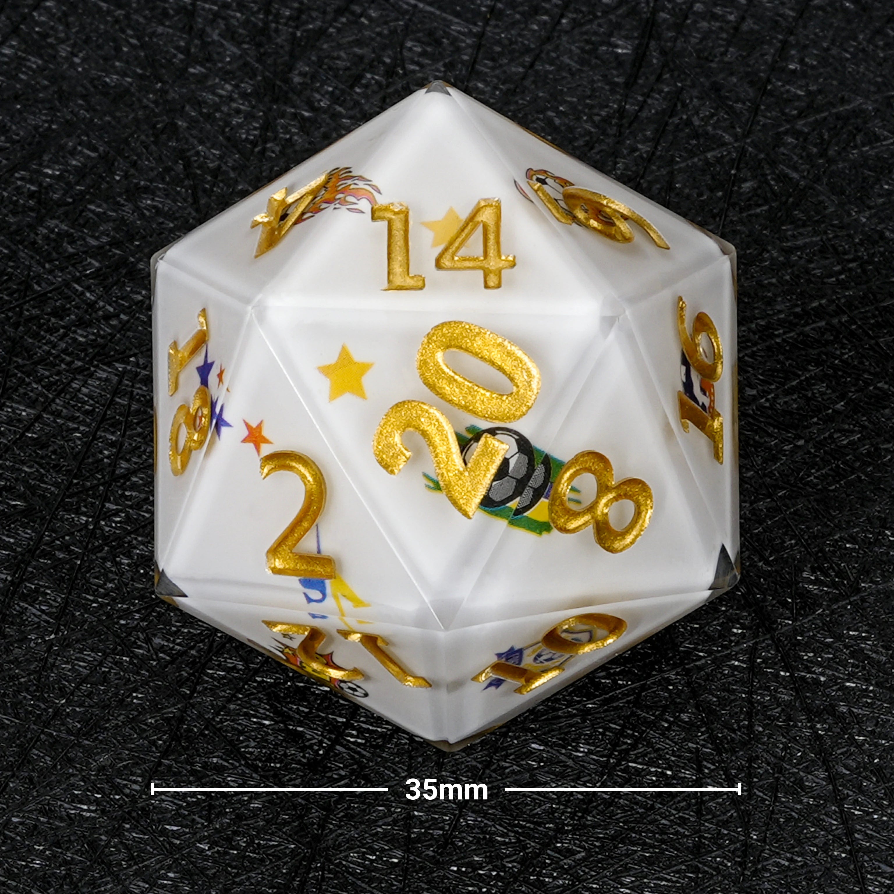 35mm World Cup Brazil Soccer White Resin DND D20 Dice – Premium RPG Gaming Die