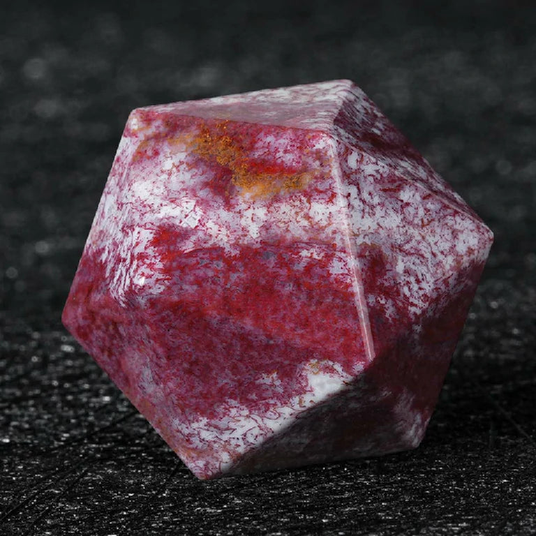 Custom Brecciated Red Jasper Gemstone Dice Set | Engraved Text, Logo & Numbers