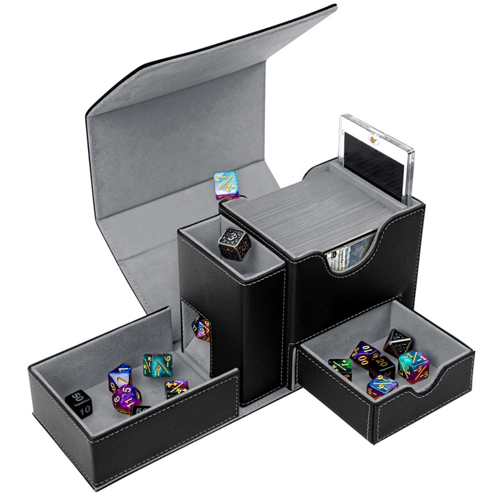PU Leather Card Box with Dice Tray | Trading Card Storage Box for MTG, Pokemon, DnD, and Board Games