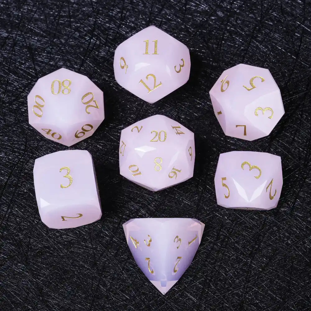 DND Dice - Rose Quartz Gemstone Multi-Sided Dice Set
