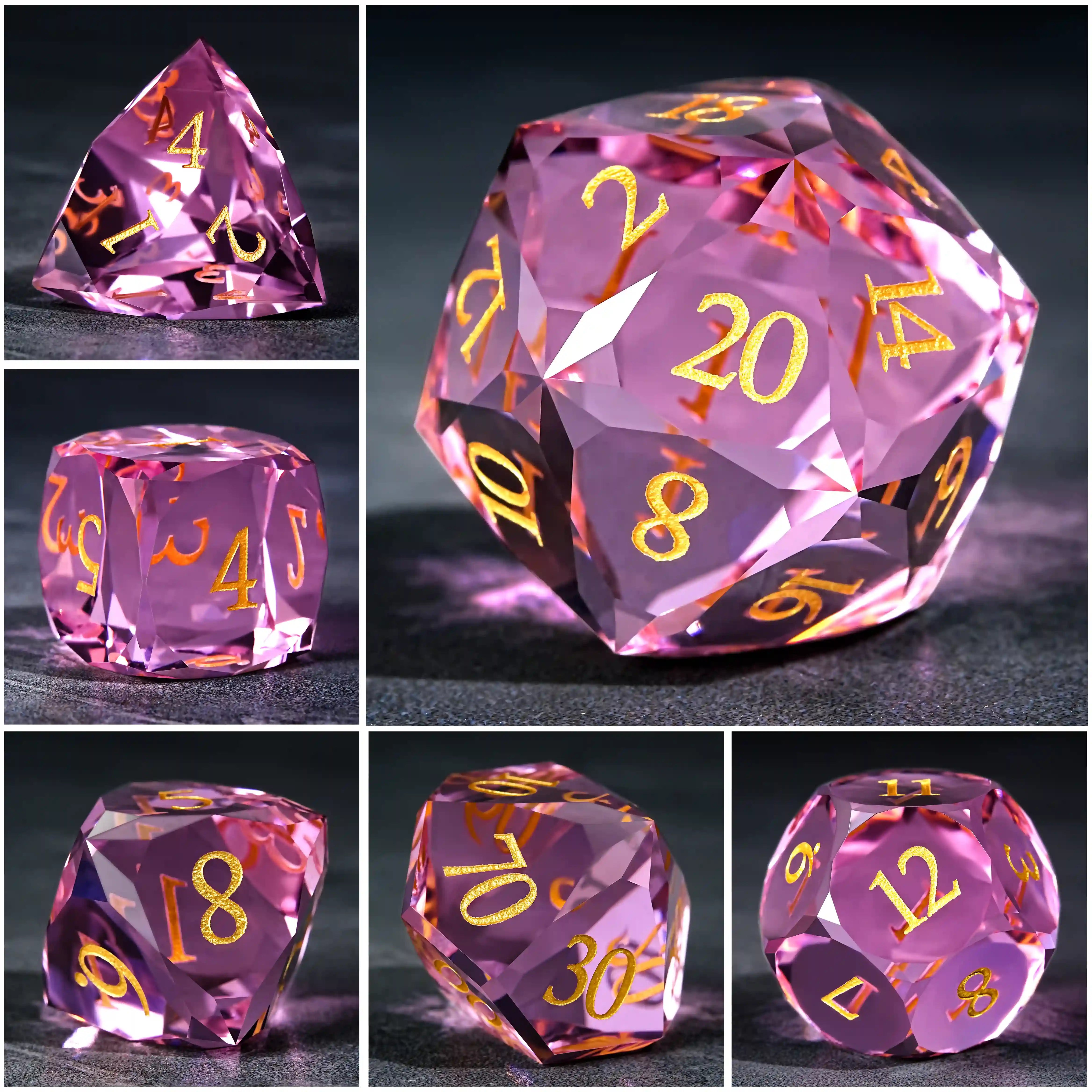 Bear Dice DND Multi-Sided Engraved Glass Gemstone Dice Set
