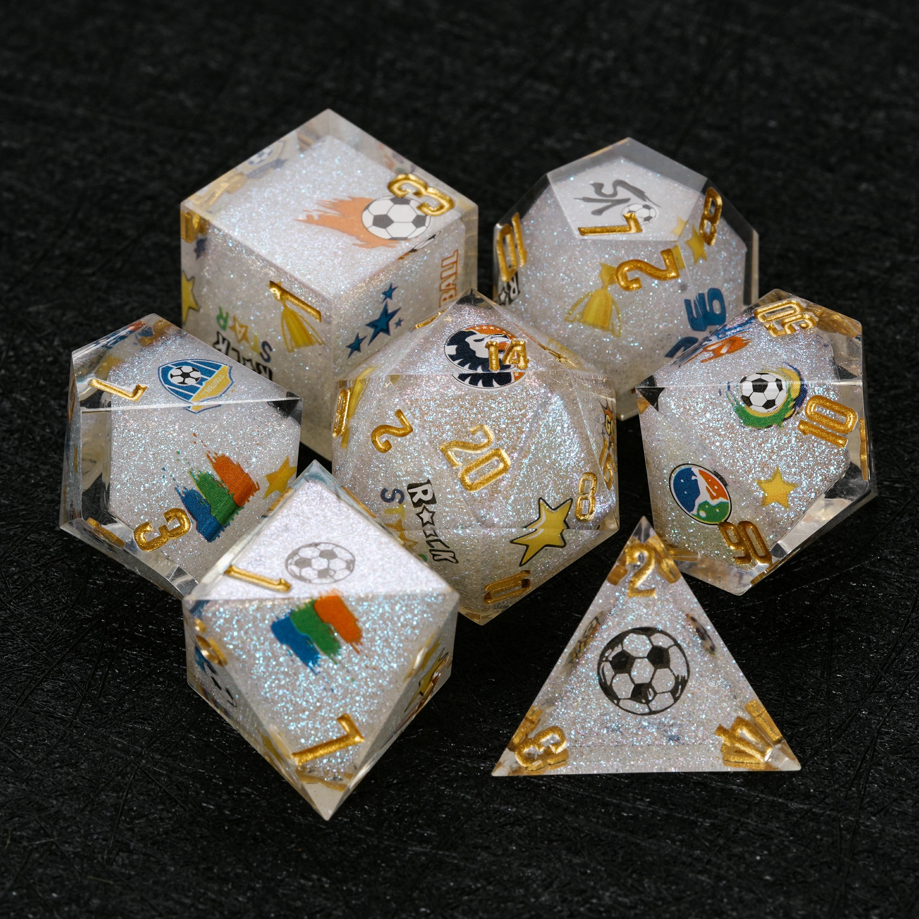 Brazil Soccer DND Dice Set – World Cup Glitter Resin Polyhedral Dice
