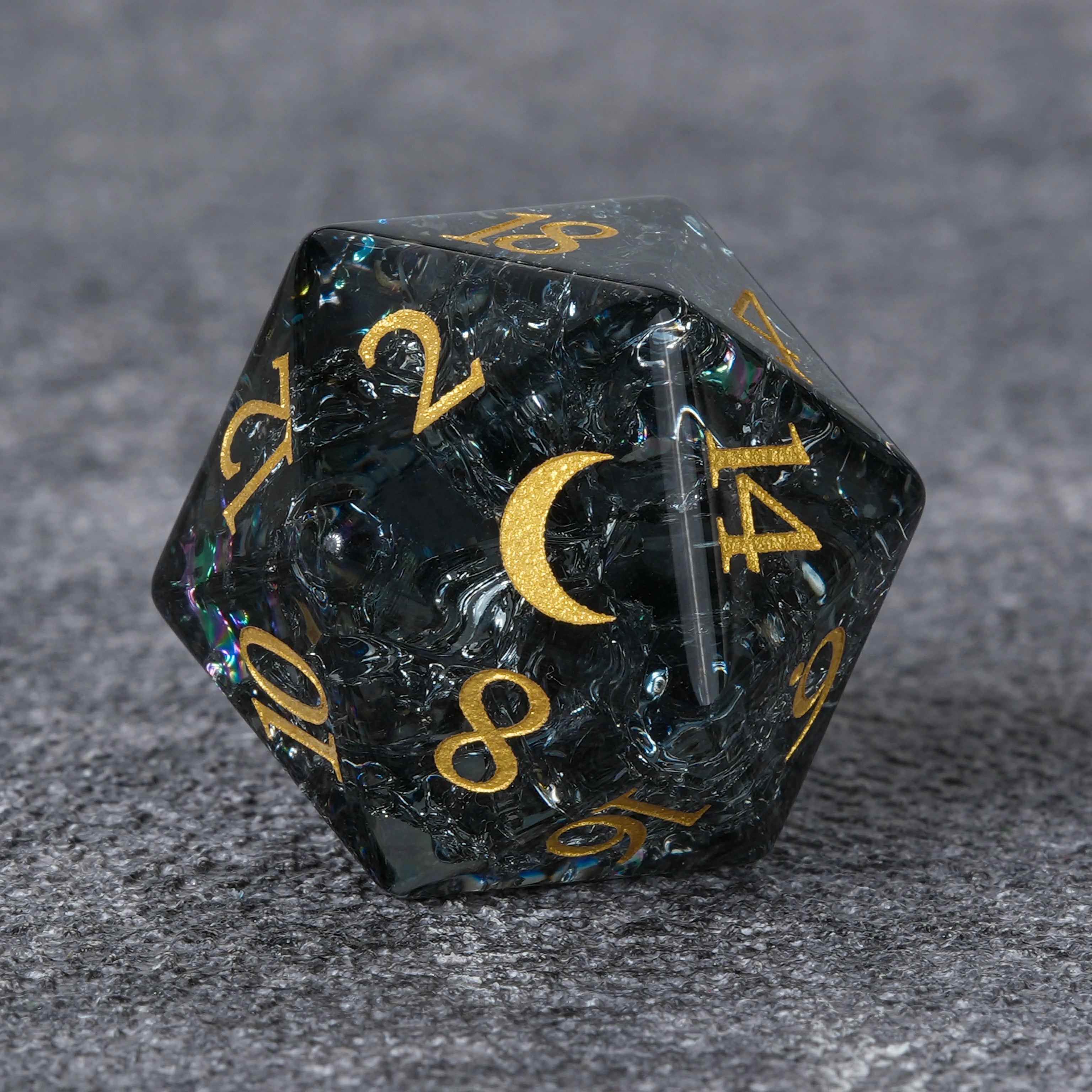 Translucent Black Crackle-Effect Multi-Faceted Gemstone Dice