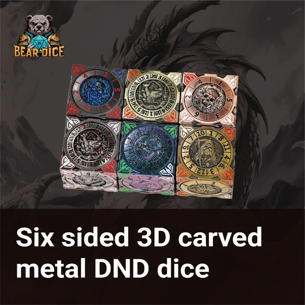 The six-sided dice spinner comes in 6 colors, with D&D legendary creatures electroplated on each side of the spinner dice | Bear Dice