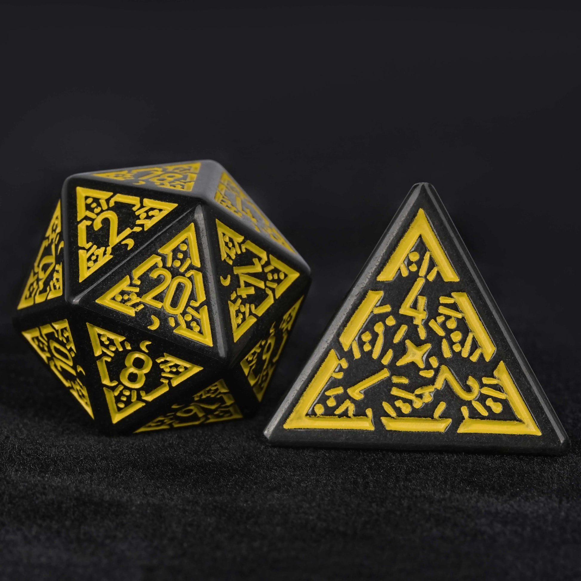 Black and Yellow Rune Acrylic DND D20 Dice and D6 Dice| Bear Dice