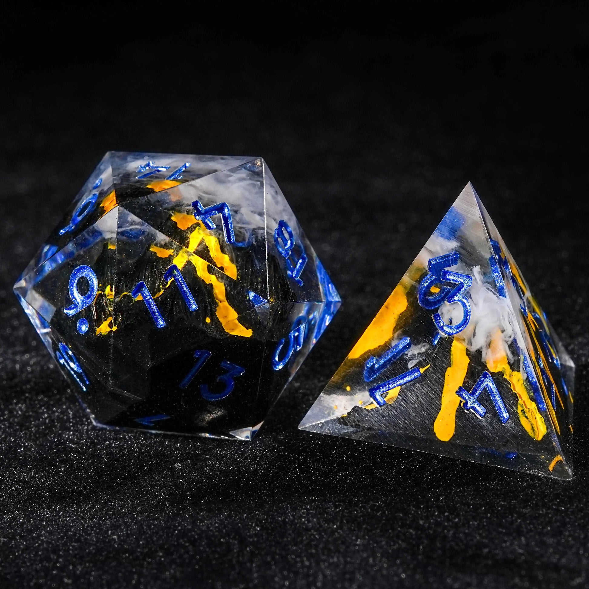 Creative Unique - Yellow Lava Resin DND D20 Dice +D4 Dice +  Blue Numbers | Bear Dice