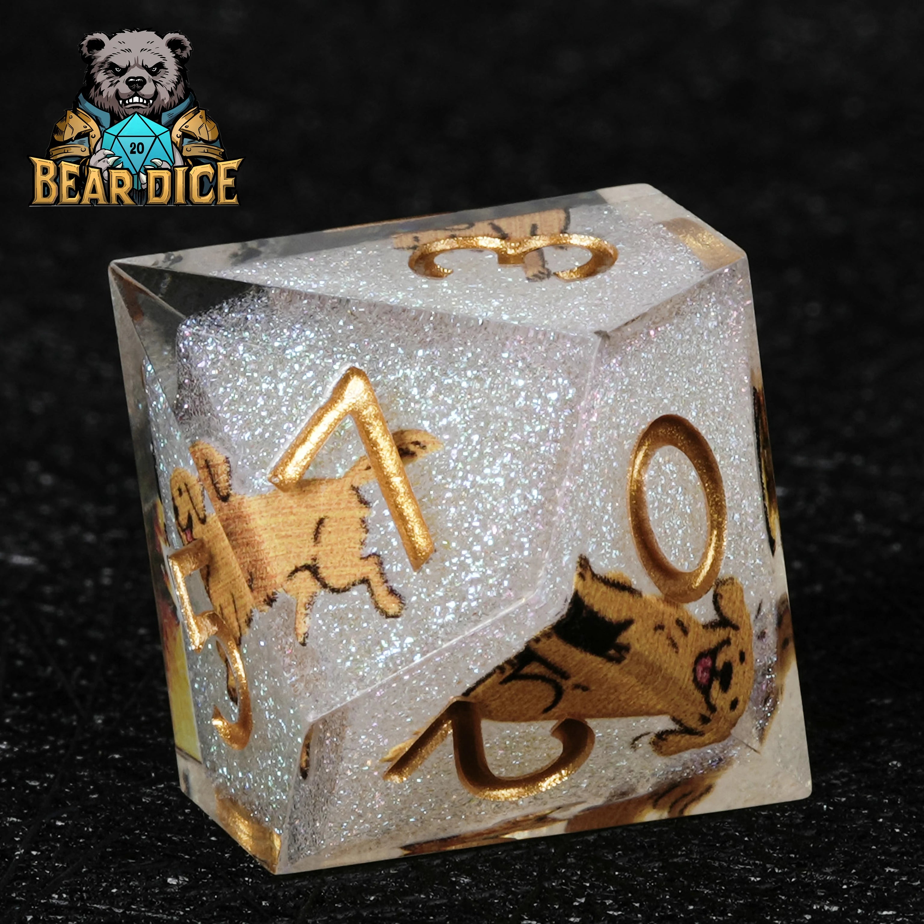 Gold-Flecked White Glitter Resin D10 Dice for D&D and RPG Games