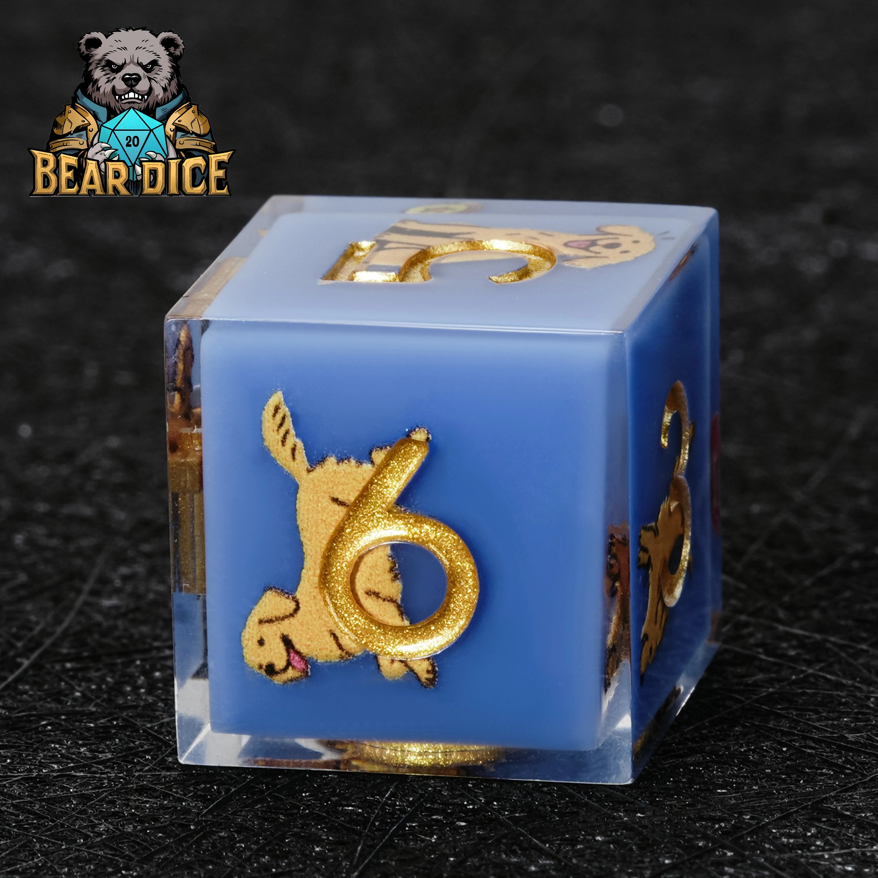 Golden Retriever Blue Resin D&D D6 Dice