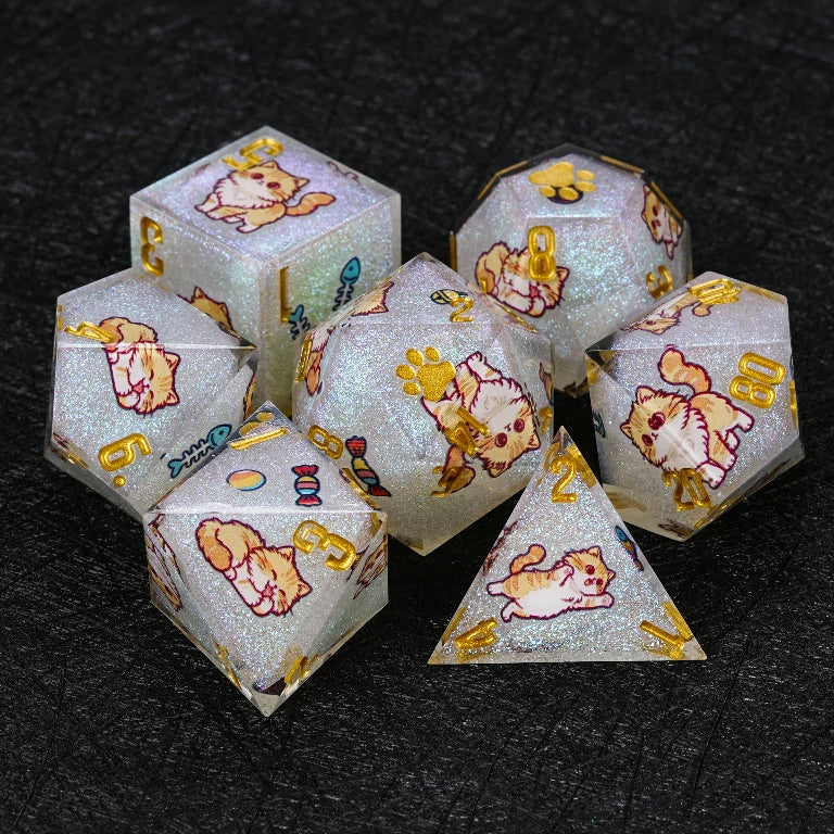 Kickstarter Dice — Cute Cat DND Resin Polyhedral Dice Set