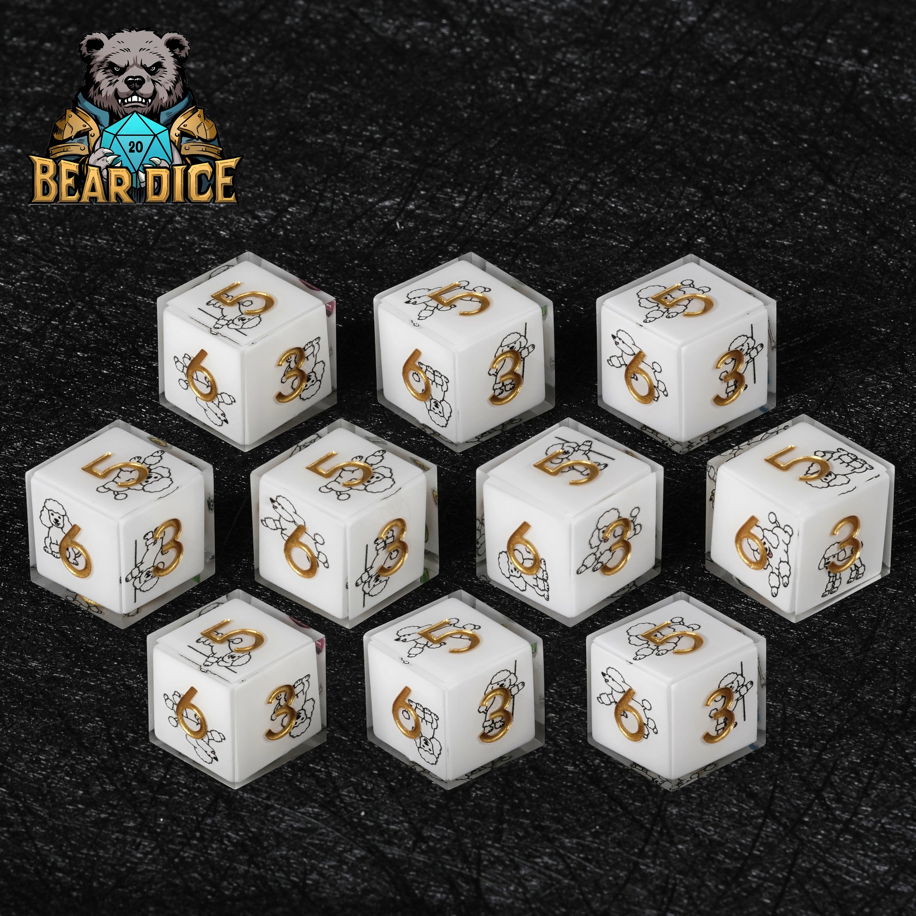White Resin Poodle DND D6 Dice Set – Cute RPG Dice for D&D & Tabletop Games