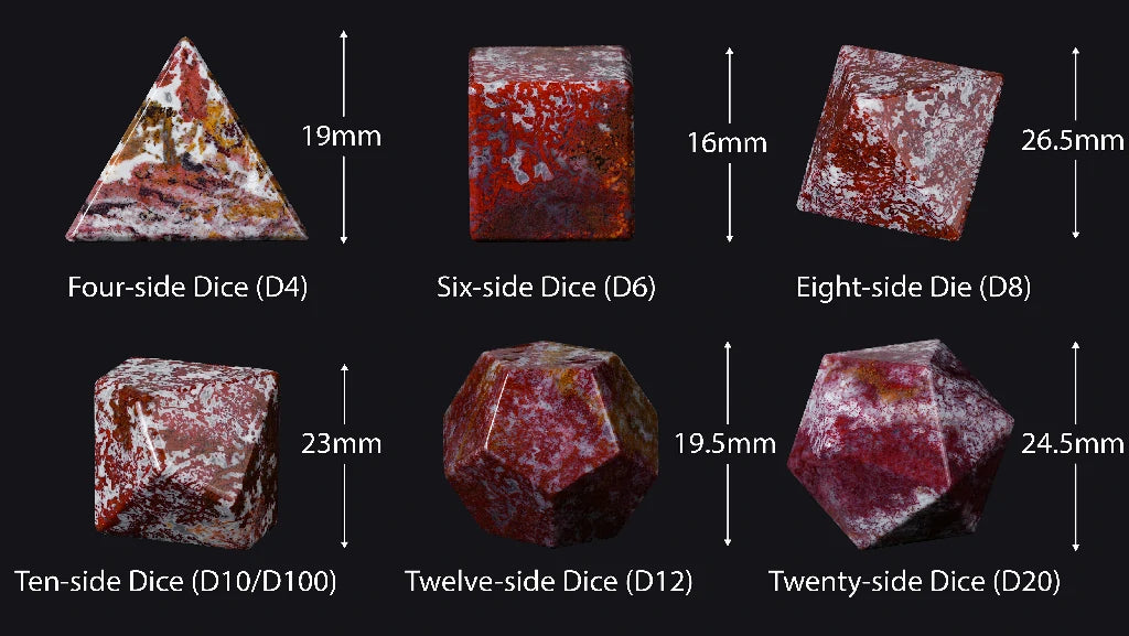 Custom Brecciated Red Jasper Gemstone Dice Set | Engraved Text, Logo & Numbers