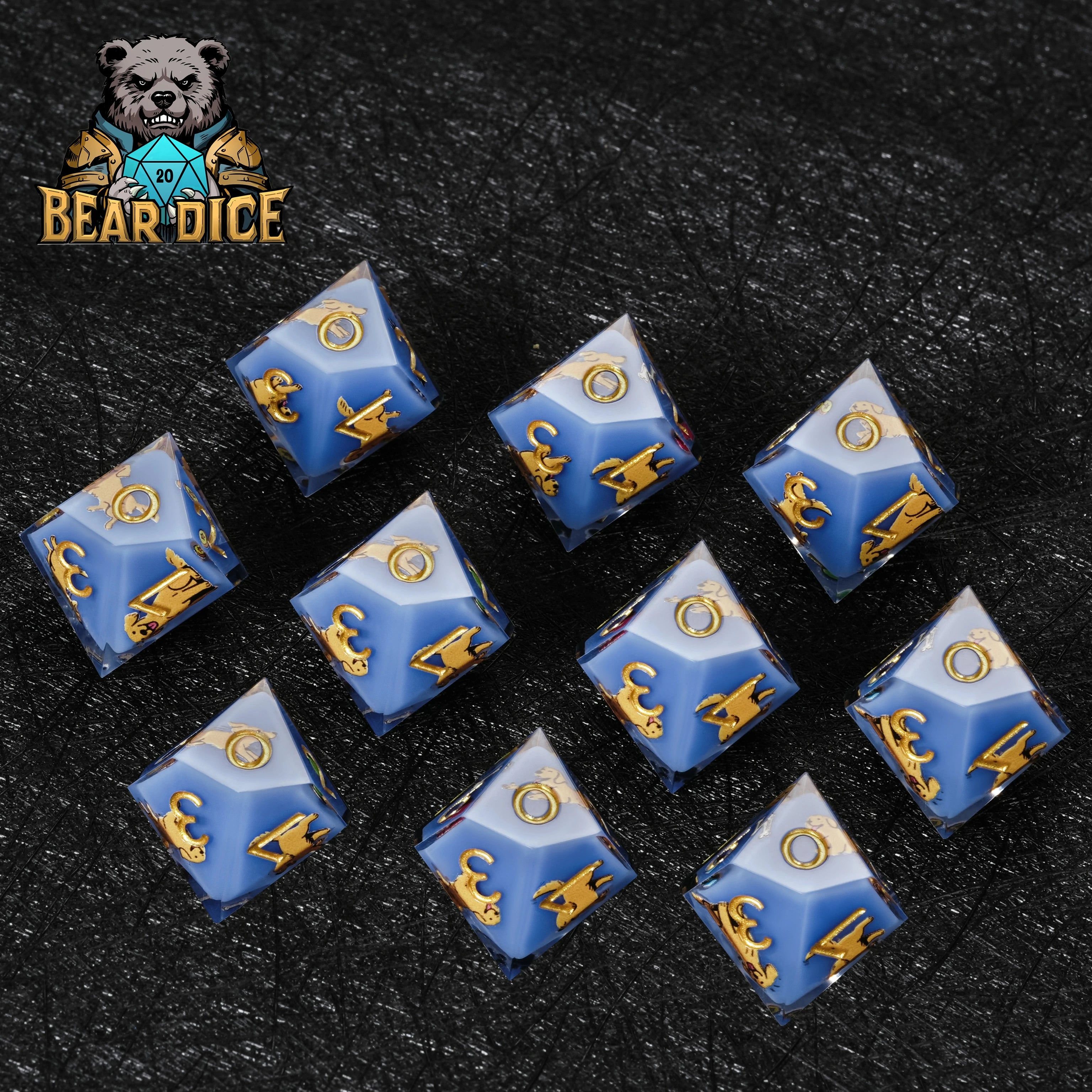 Golden Retriever Blue Resin D&D D10 Dice | Single Ten-Sided Die for RPG