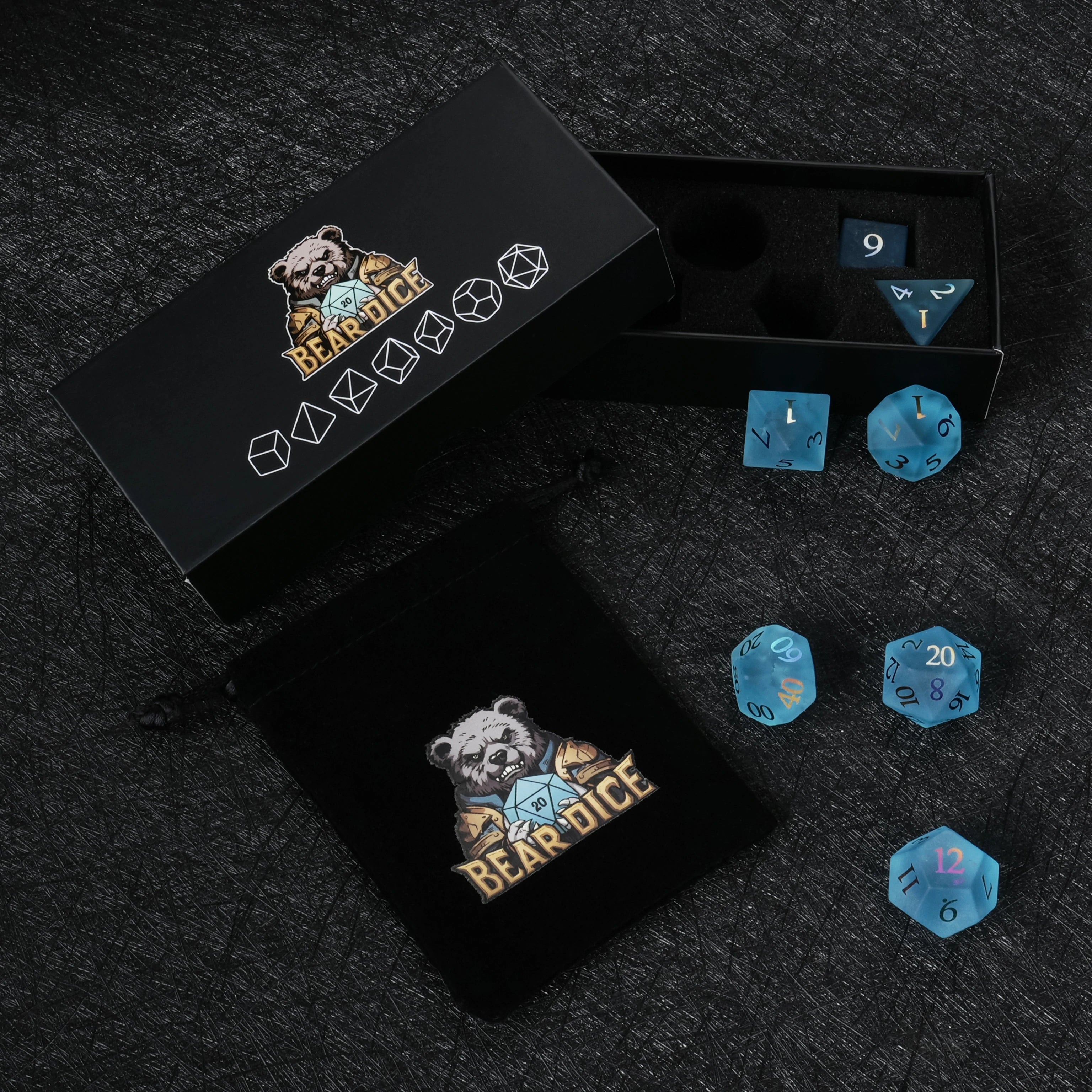 Frosted Aquamarine Crystal Glass Dice with Colored Numbers