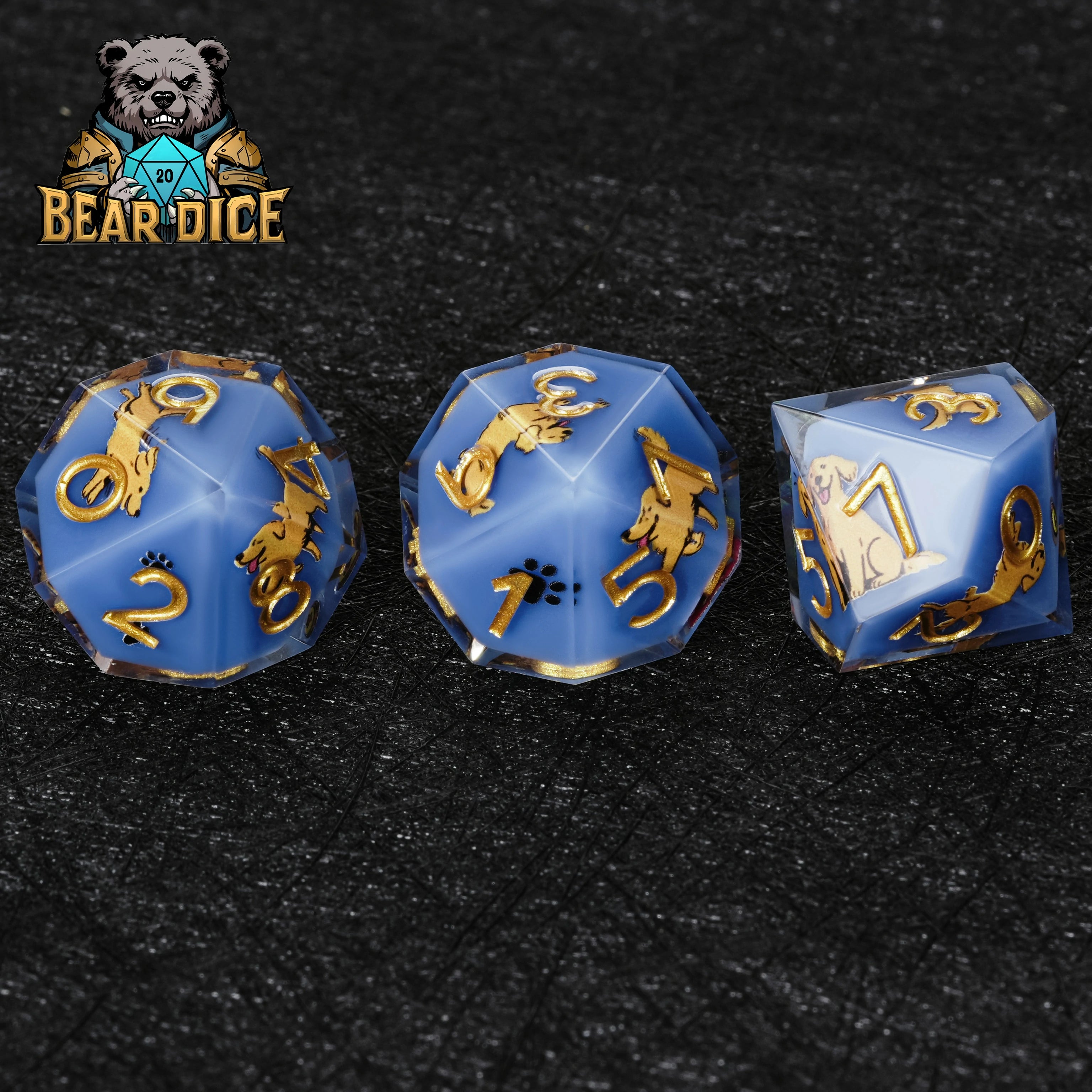 Golden Retriever Blue Resin D&D D10 Dice | Single Ten-Sided Die for RPG