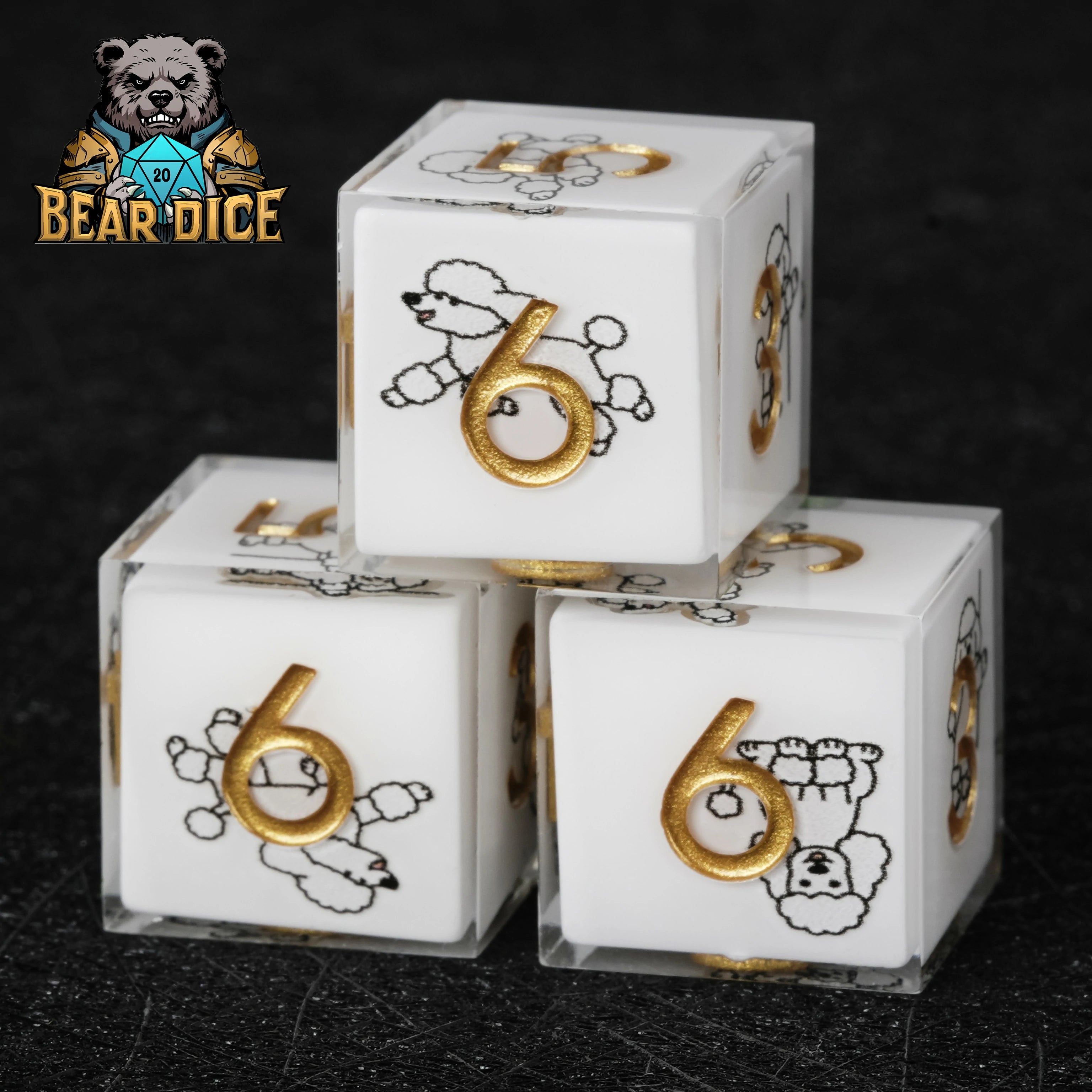 White Resin Poodle DND D6 Dice Set – Cute RPG Dice for D&D & Tabletop Games
