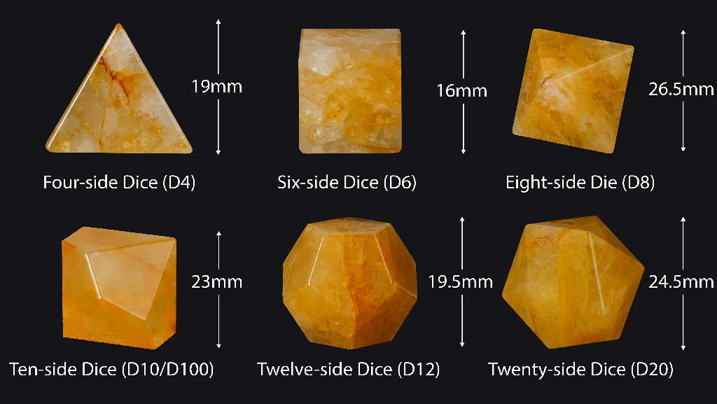 Custom Yellow Calcite Dice Set | Engraved Text, Logo & Numbers
