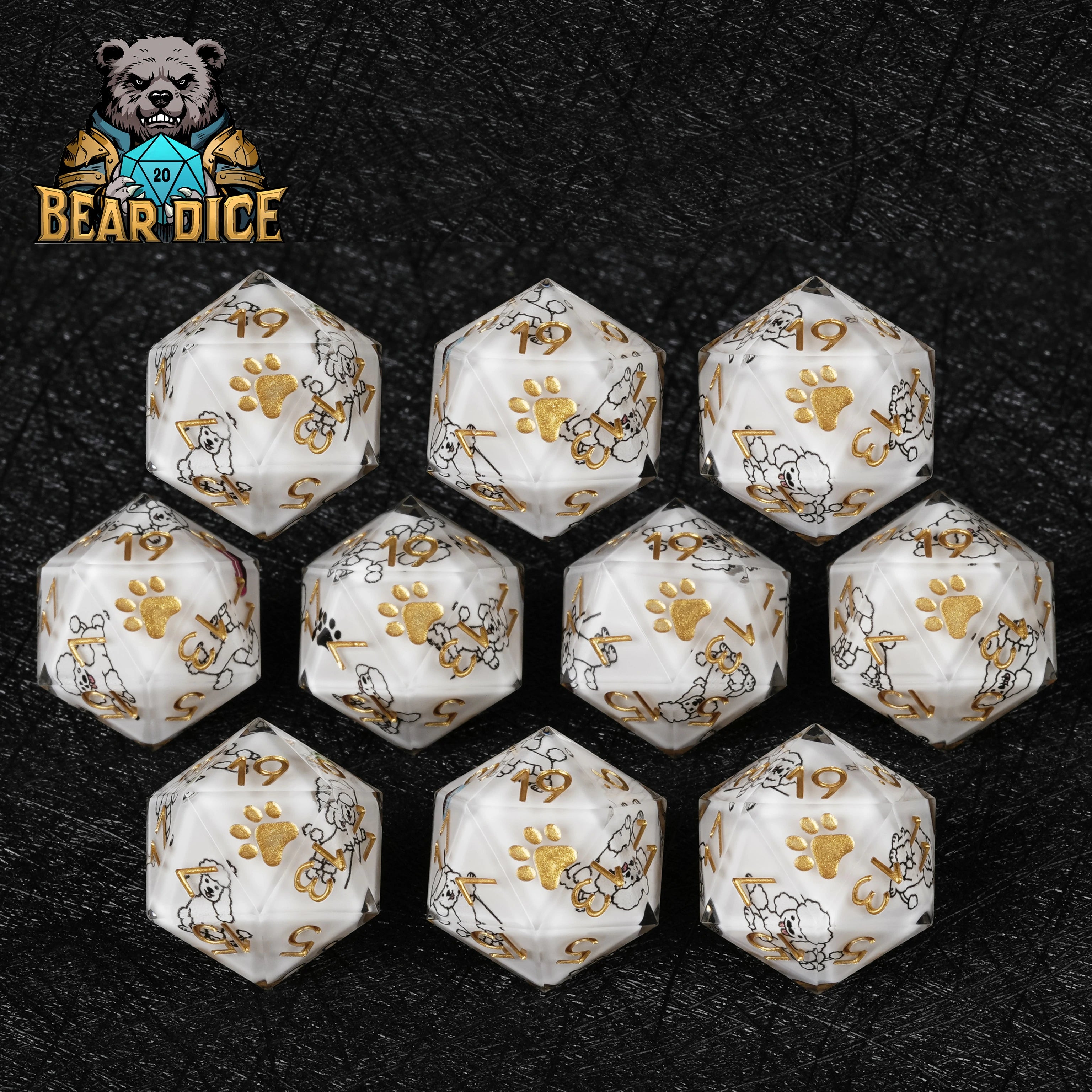 White Resin Poodle DND D20 Dice | Cute Dog RPG Single Die