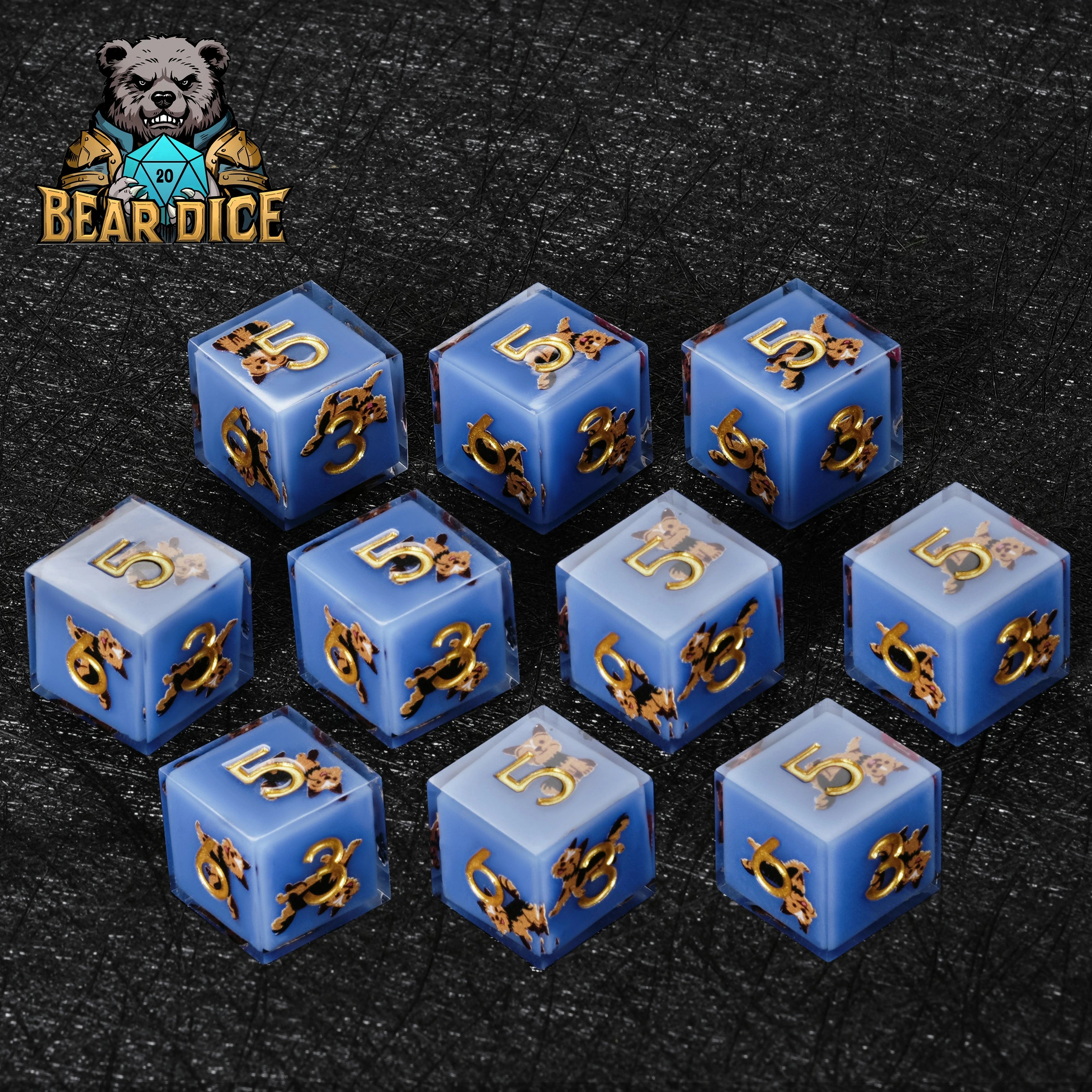 Yorkshire Terrier Blue Resin DND D6 Dice | Dog Lover RPG Dice | Bear Dice
