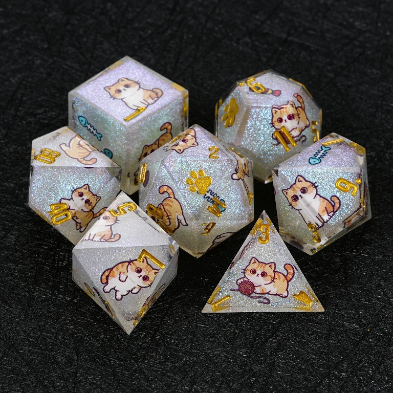 Kickstarter Dice — Cute Cat DND Resin Polyhedral Dice Set