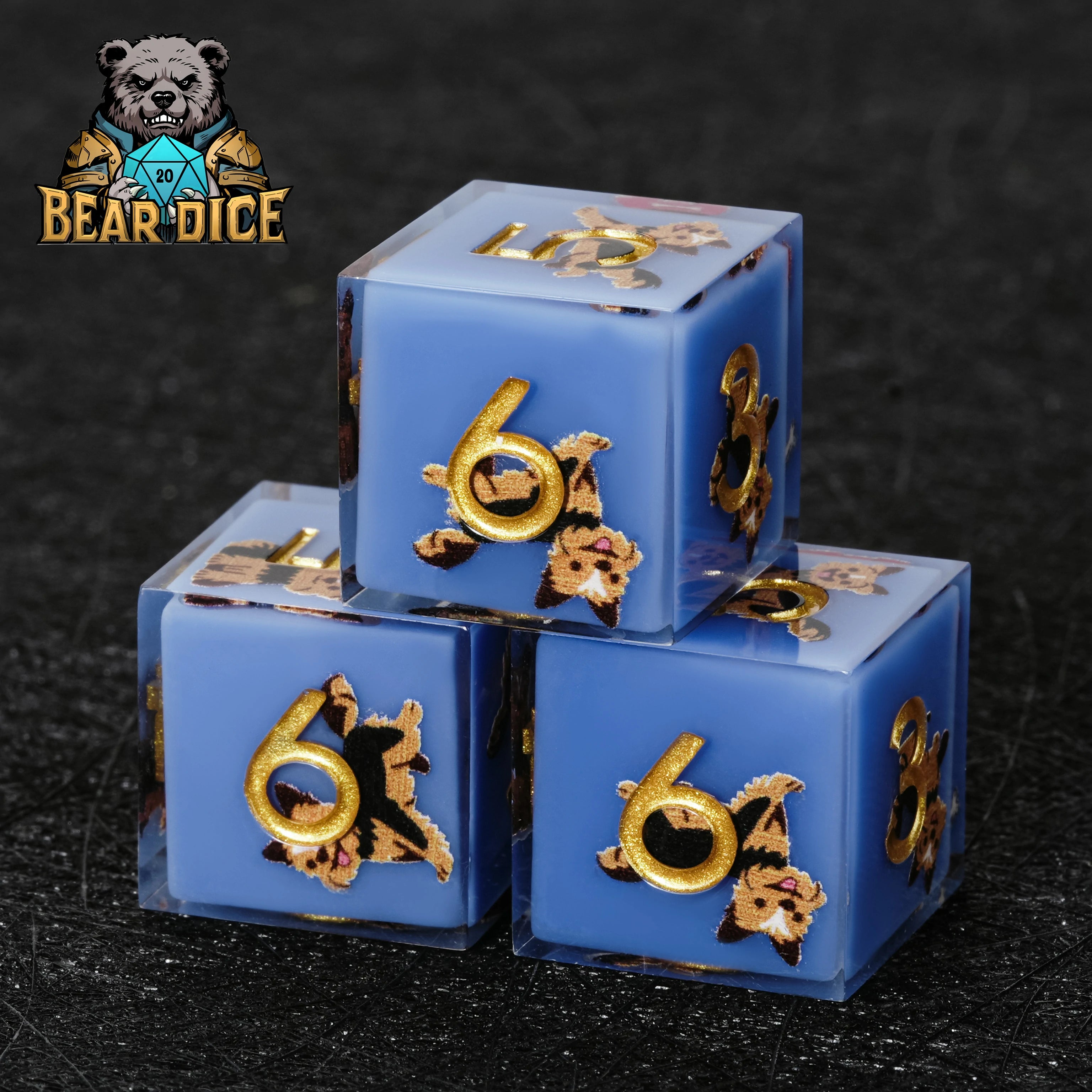 Yorkshire Terrier Blue Resin DND D6 Dice | Dog Lover RPG Dice | Bear Dice