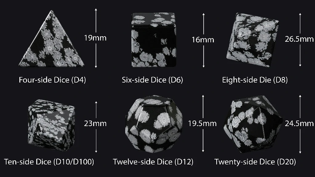 Custom Snowflake Obsidian Dice Set | Engraved Text, Logo & Numbers