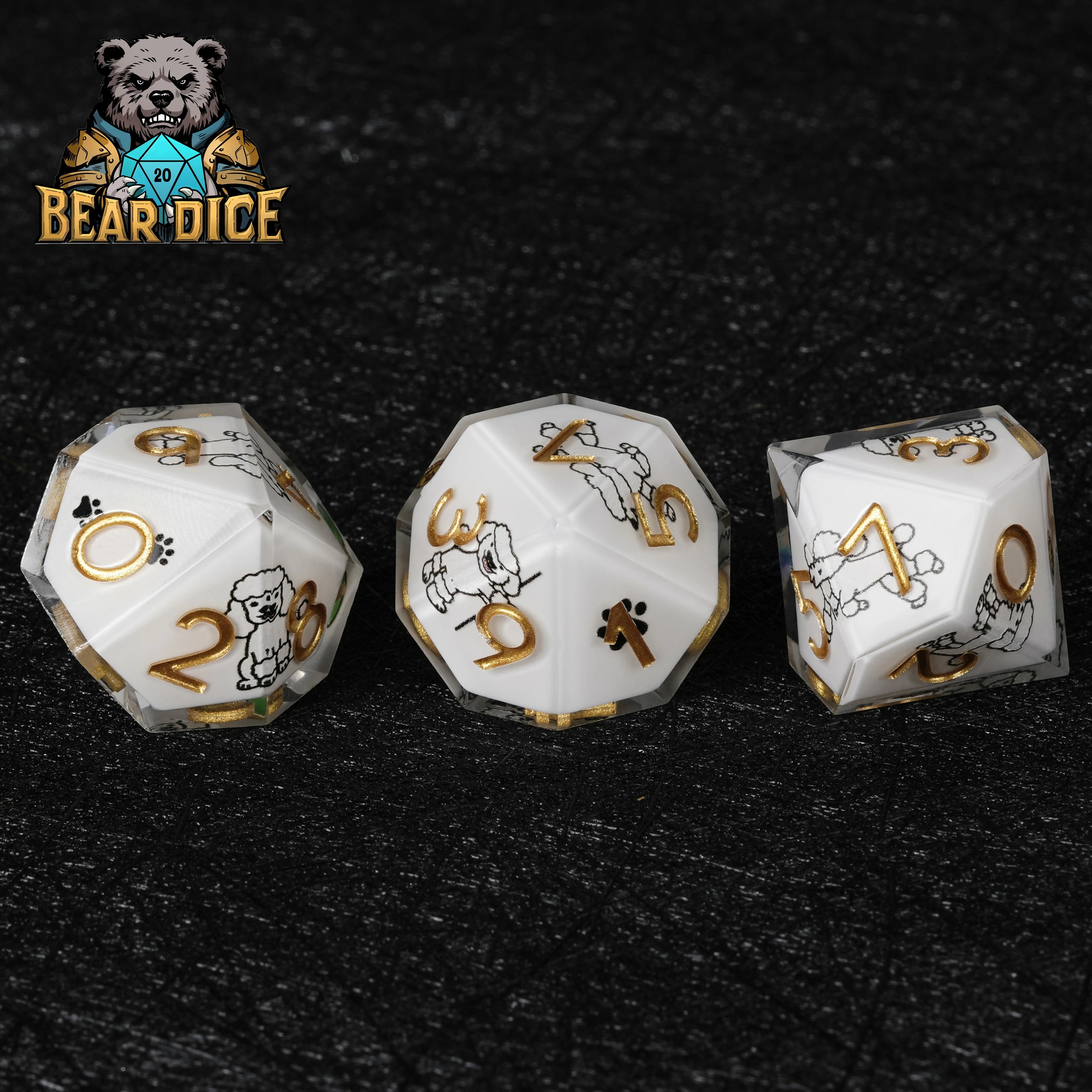 White Resin Poodle DND D10 Dice Set – Cute RPG Dice for D&D & Tabletop Games