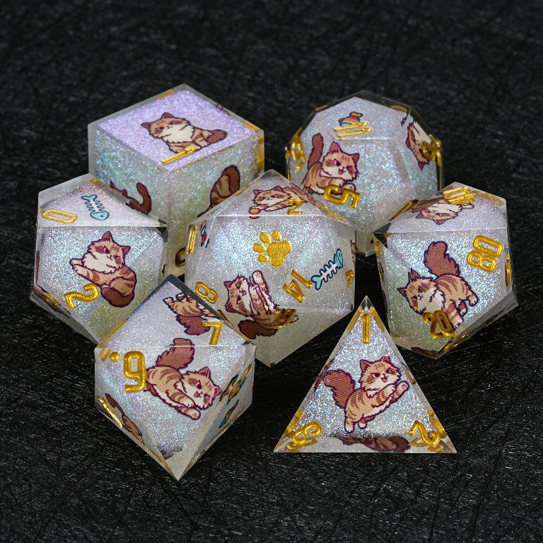 Kickstarter Dice — Siberian Cat Polyhedral DND Resin Dice Set