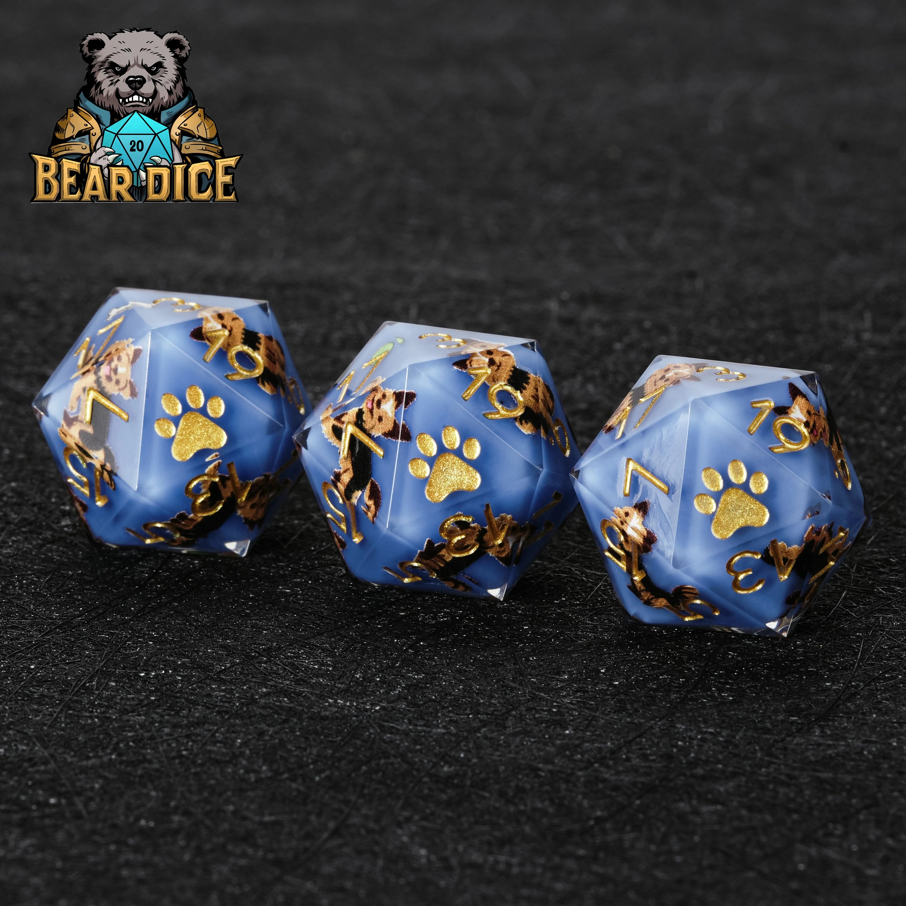 Yorkshire Terrier Blue Resin DND Dice Set – D20 Polyhedral Dice for Dog Lovers & RPG
