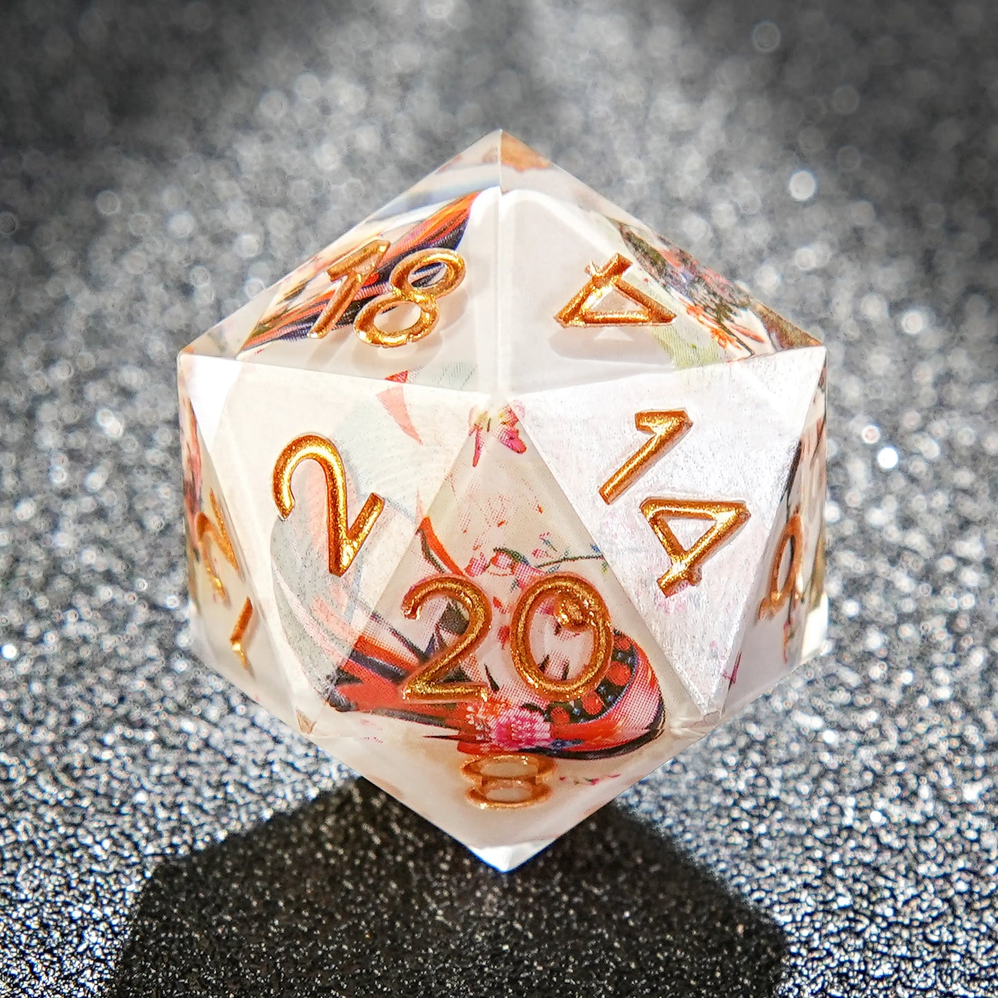 Chinese Style Elements-Peking Opera White Resin D20 Dice + Gold Numbers | Bear Dice