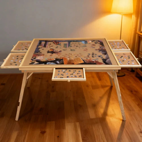 27-inch Tall Wooden Folding Game Table with Puzzle Sandbox