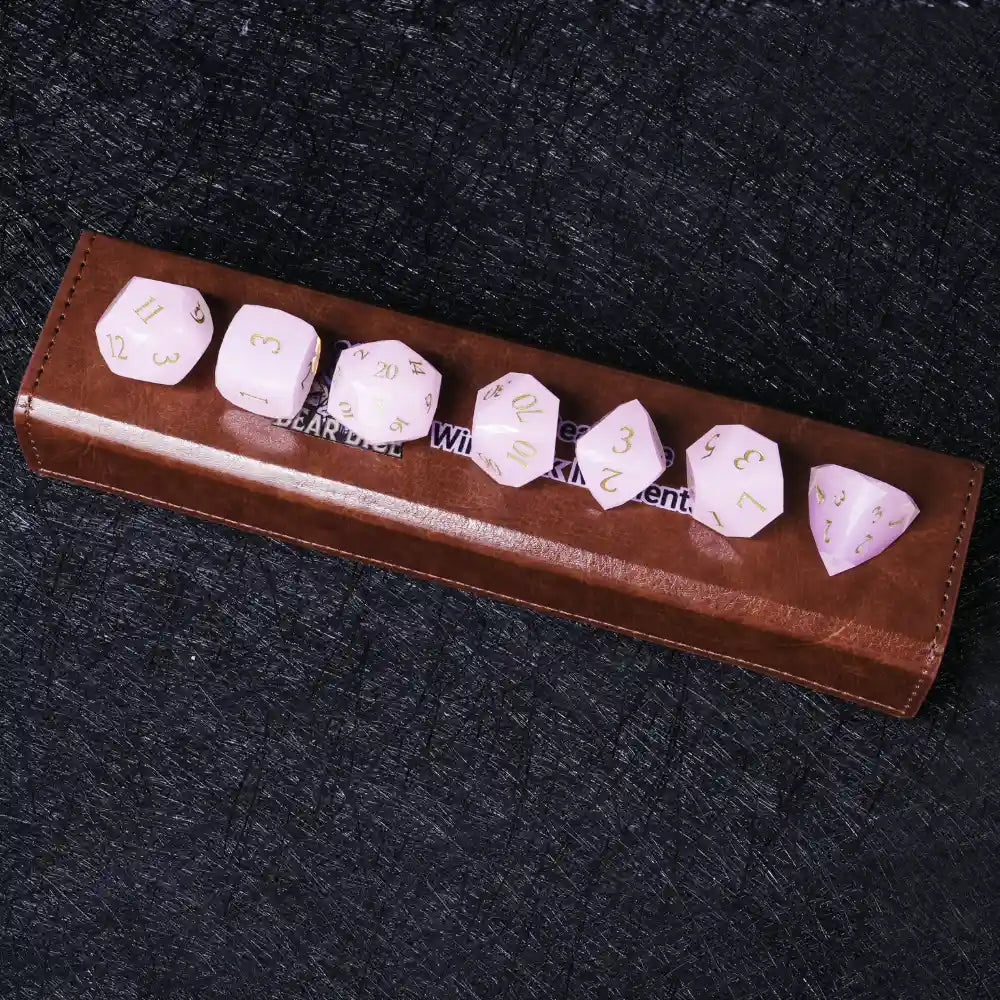 DND Dice - Rose Quartz Gemstone Multi-Sided Dice Set