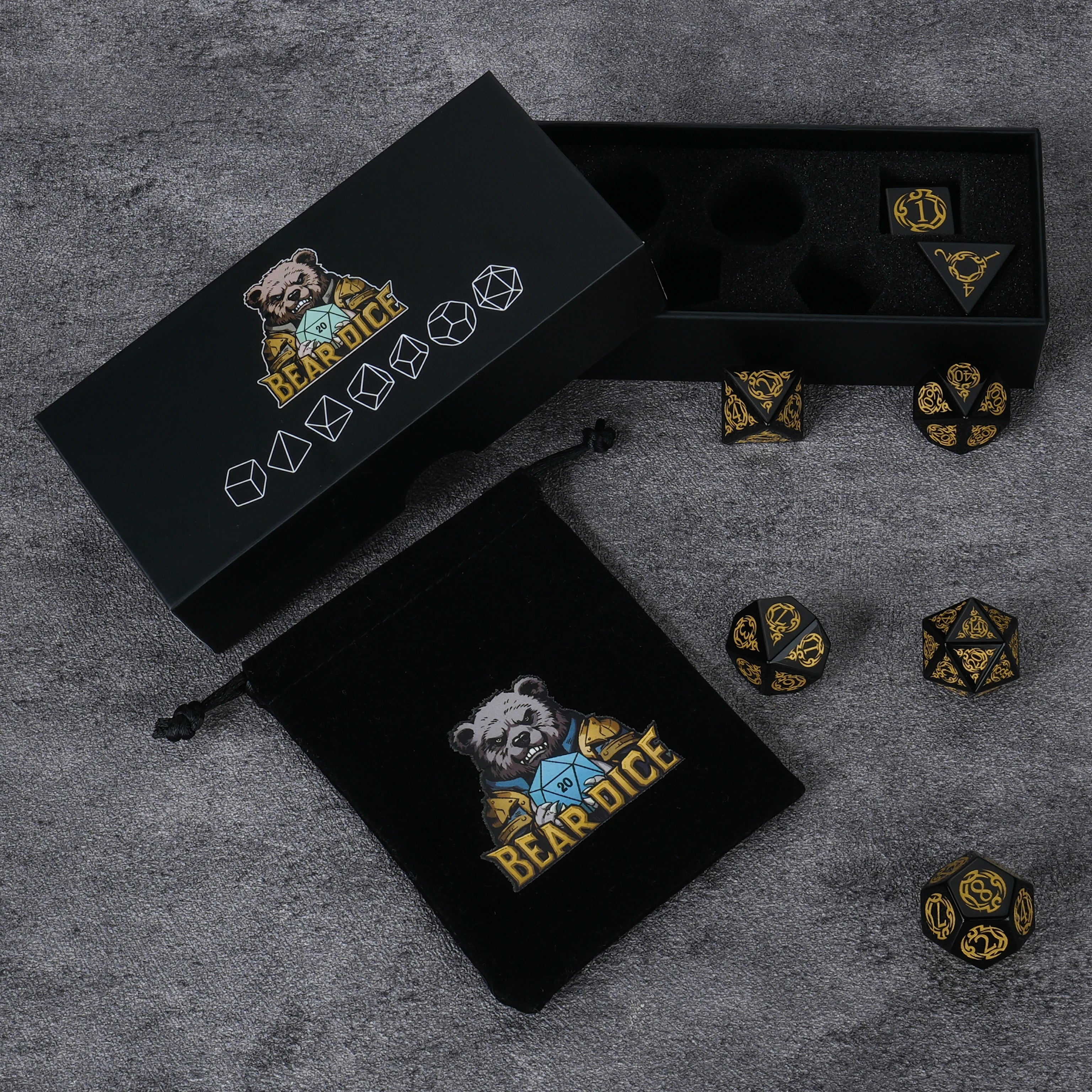 Flame Rune Obsidian Dice Set