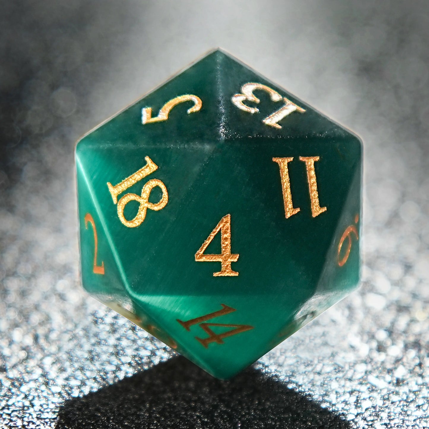 Dwarf Artisan - Emerald Gemstone 20 Sided Dice+ Gold Numbers