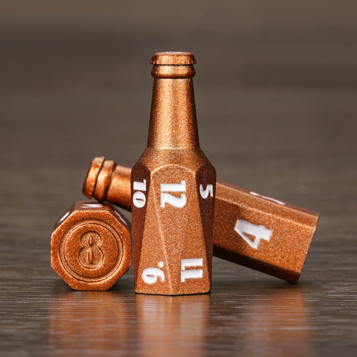Kickstarter Dice — Unique Metal Beer Bottle Dice Set