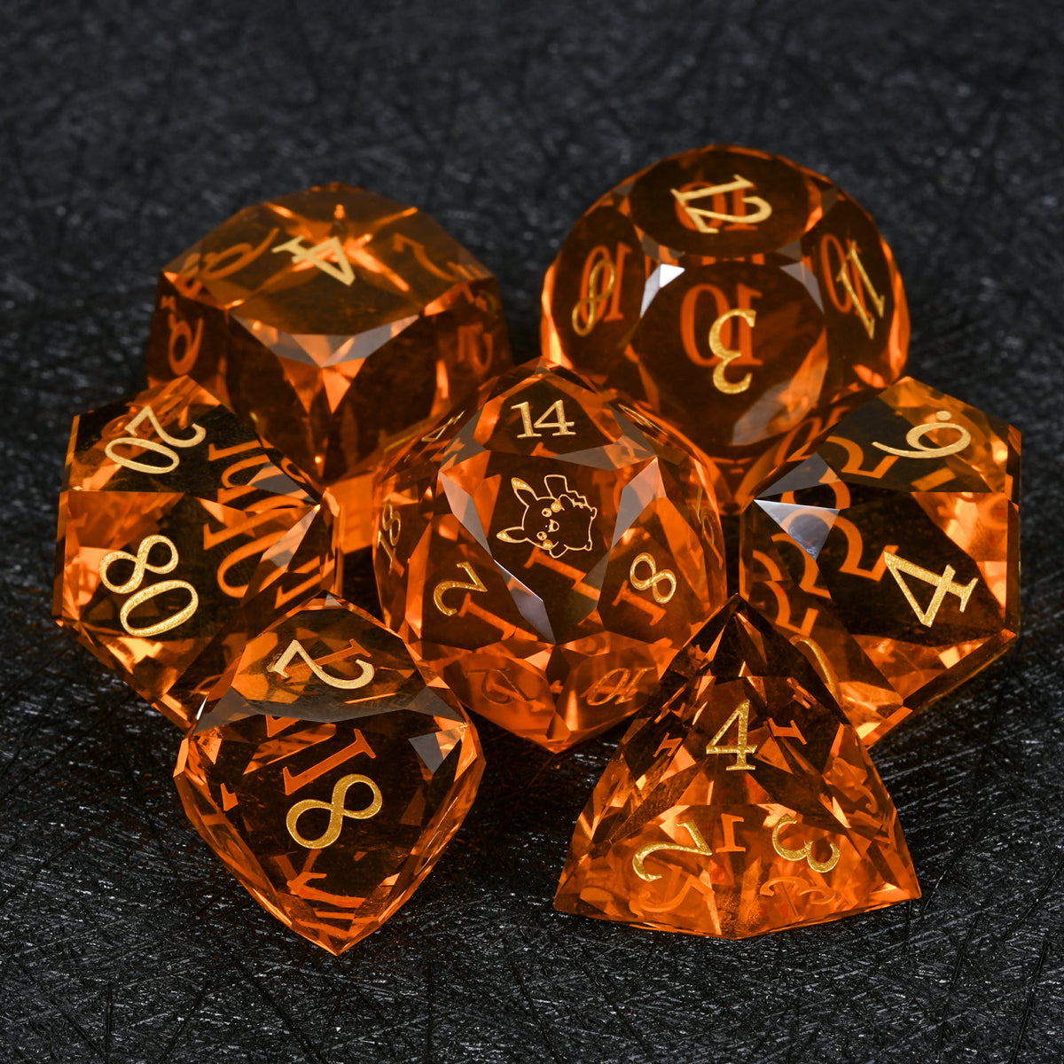 Pikachu Orange Glass DND Dice Set