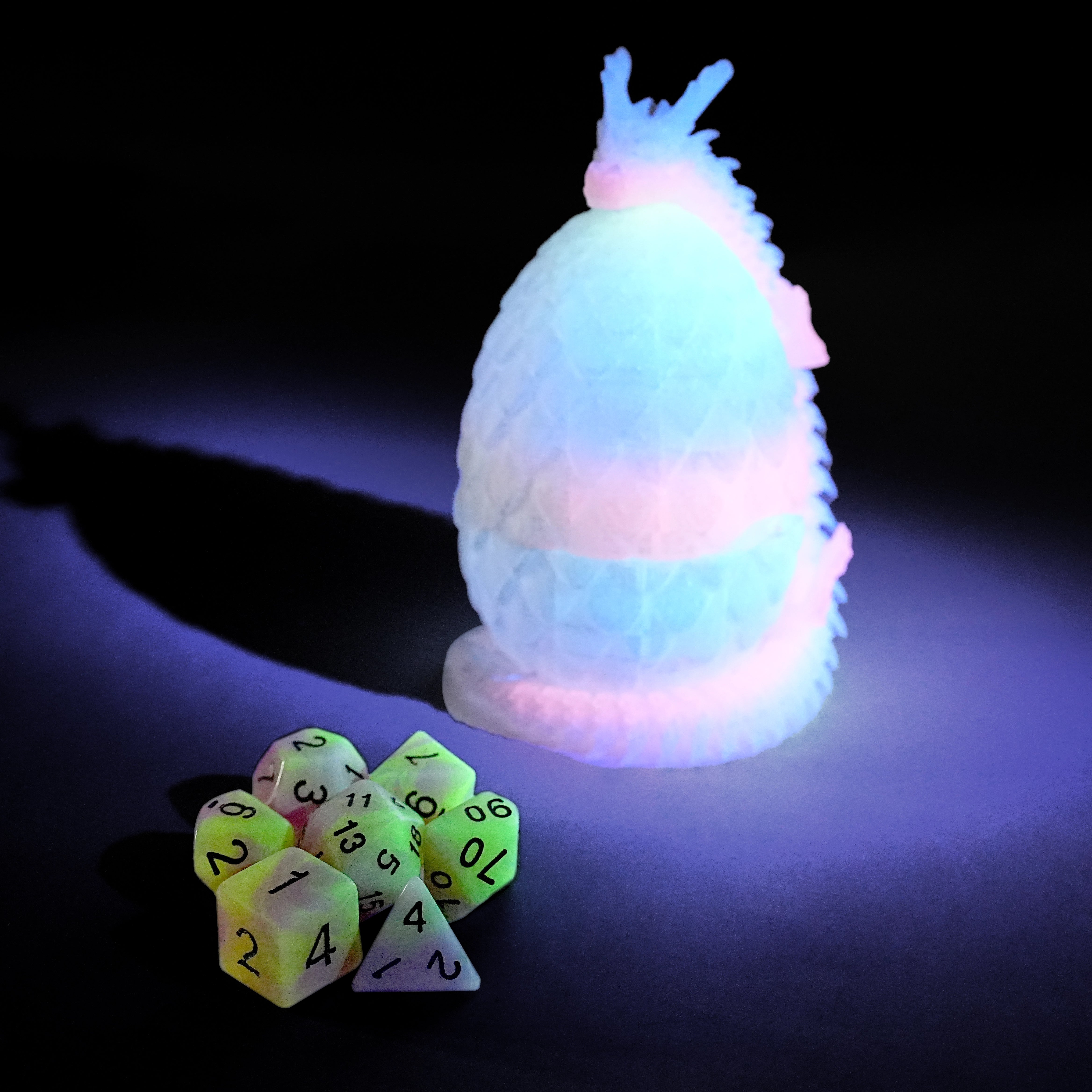 Unique 3D Printed Dragon Egg Acrylic Dice Set - DND Desktop Essentials