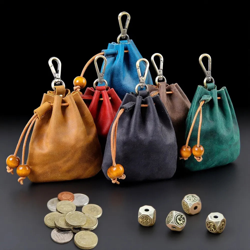 DND Dice Storage Bag in Vintage Cowhide Leather | Dungeons & Dragons Dice Bag