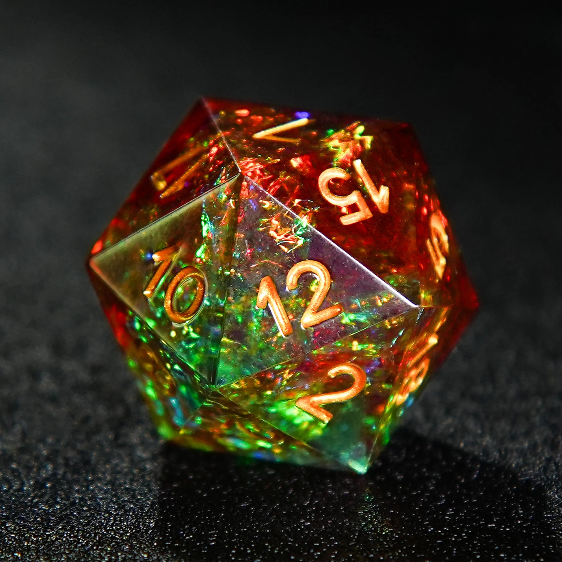 Brown Green Resin DND D20 Dice + Gold Font | Bear Dice