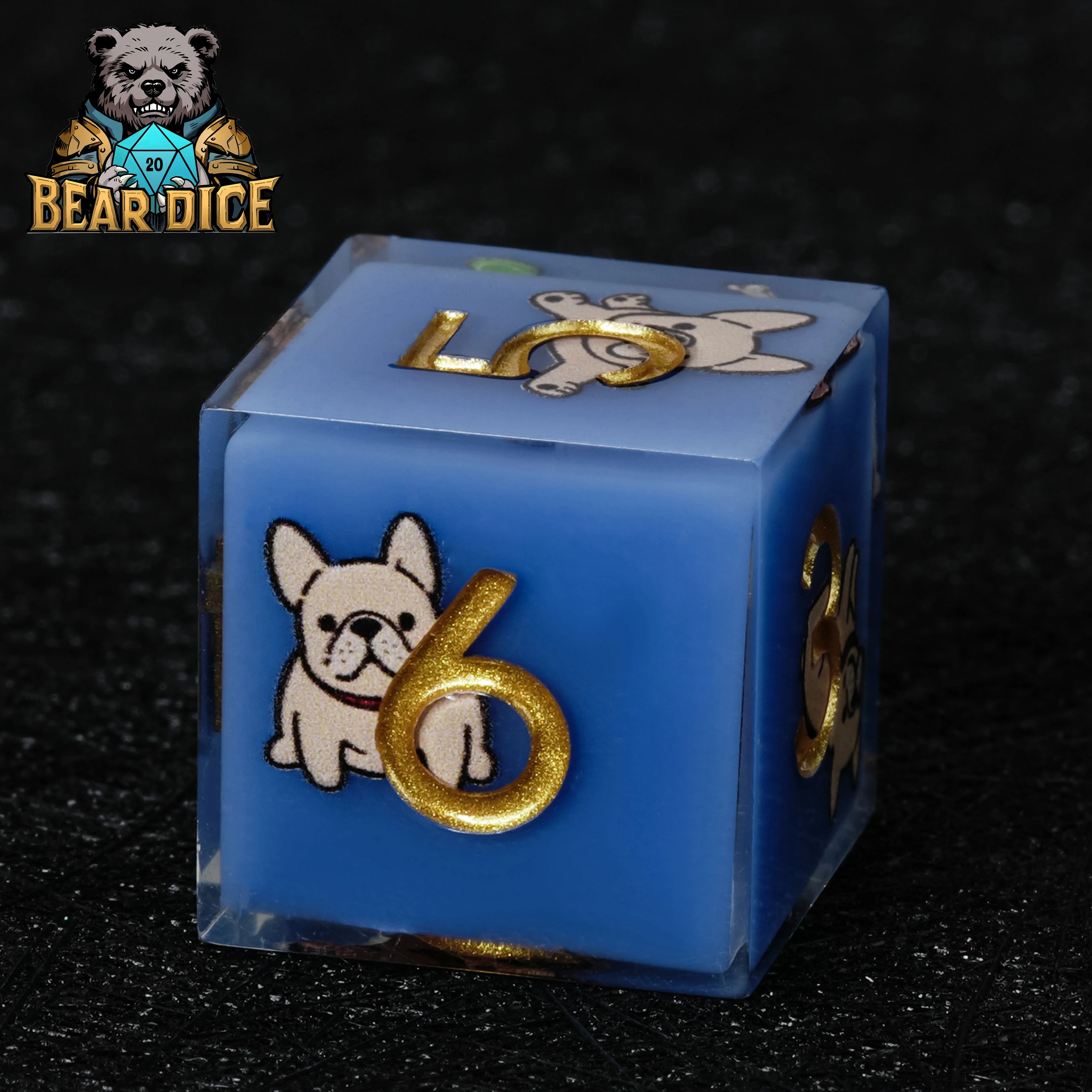 Bulldog Blue Resin D&D D6 Dice | RPG Six-Sided Dice Set