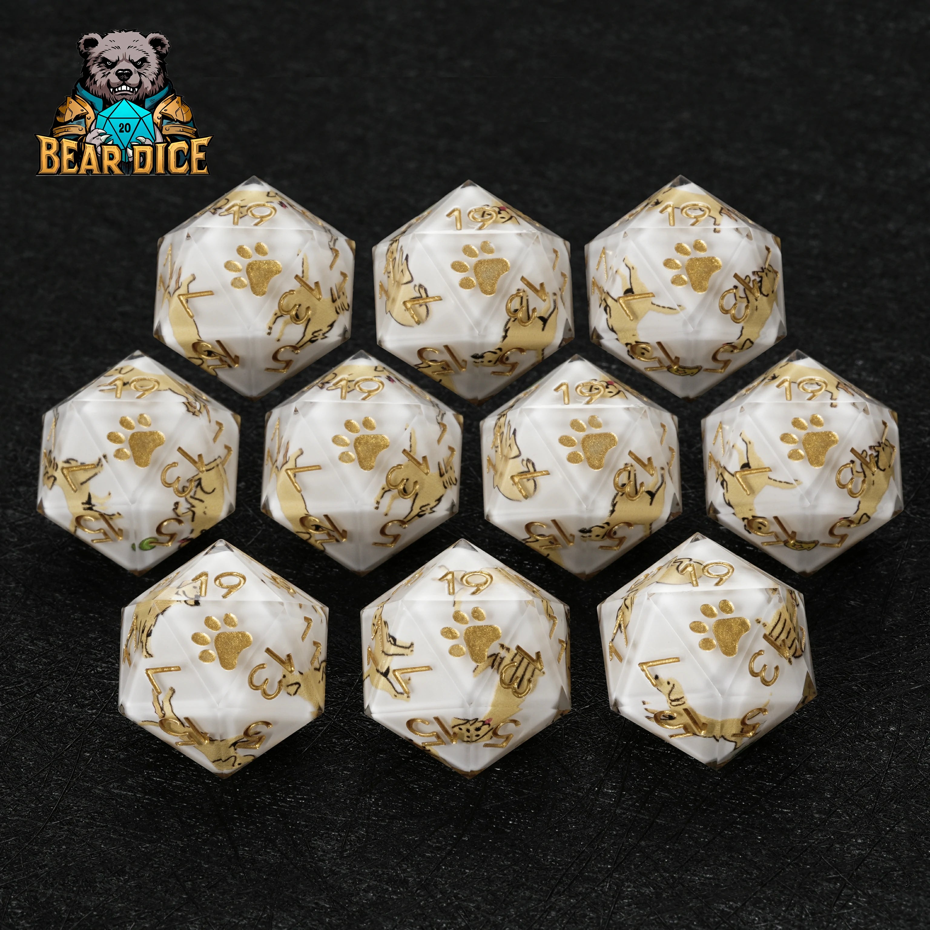 Labrador White Resin DND D20 Dice | Dog Dice for D&D RPG