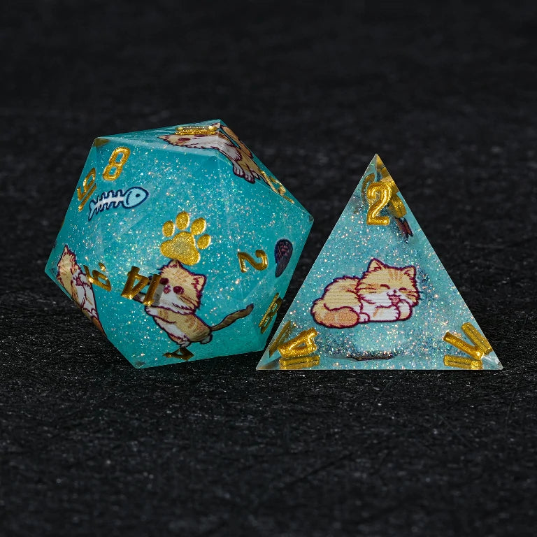 Kickstarter Dice — Persian Cat Polyhedral DND Resin Dice Set