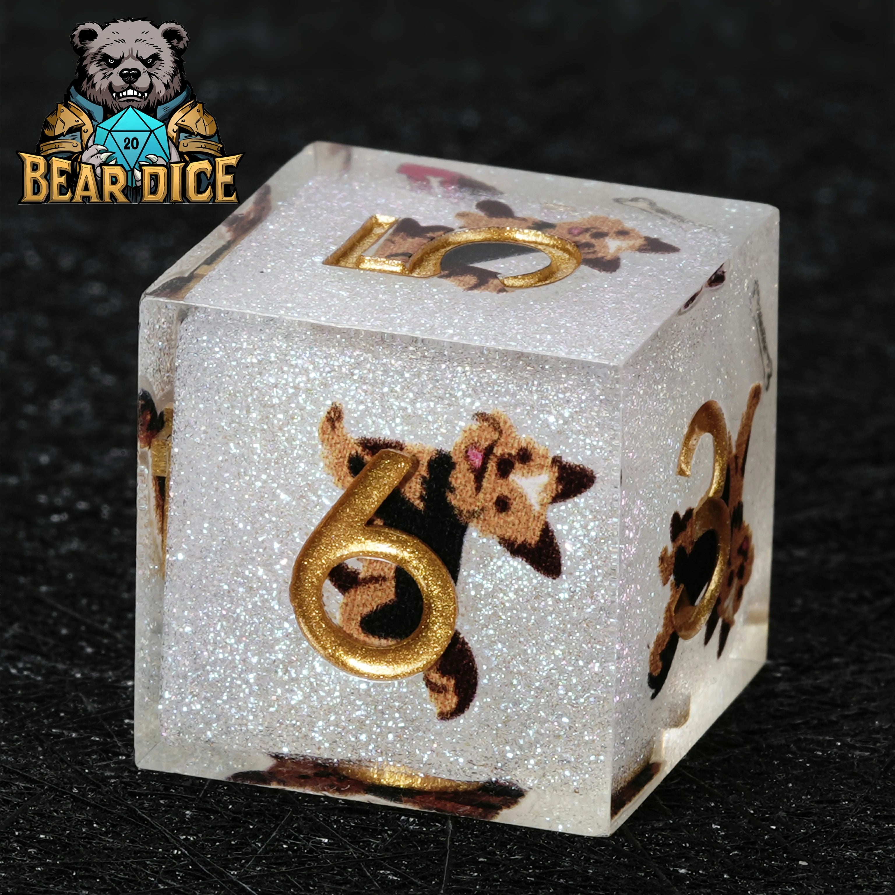 Yorkshire Terrier White Glitter Resin DND D10 Dice | Bear Dice