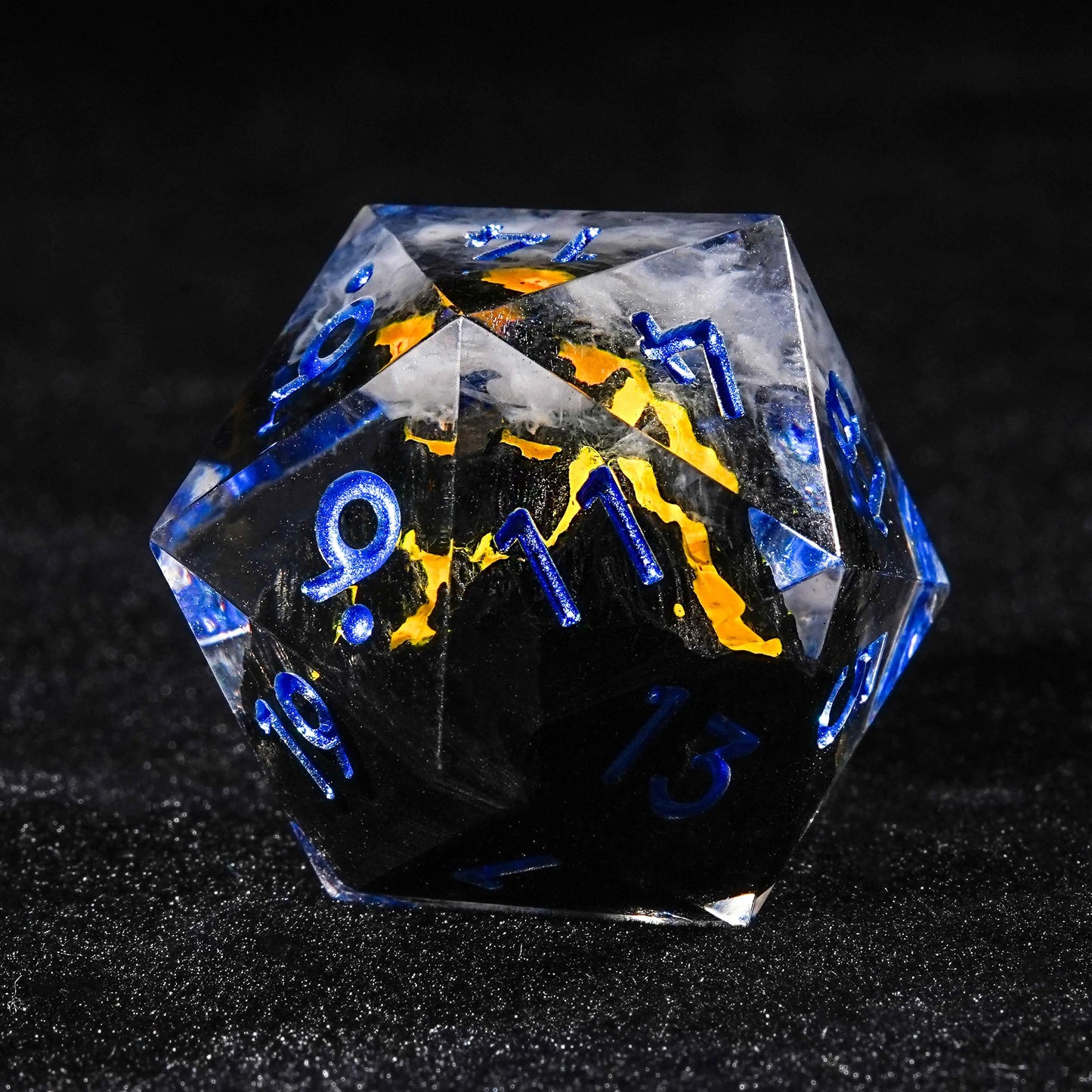 Creative Unique - Yellow Lava Resin DND D20 Dice + Blue Numbers | Bear Dice